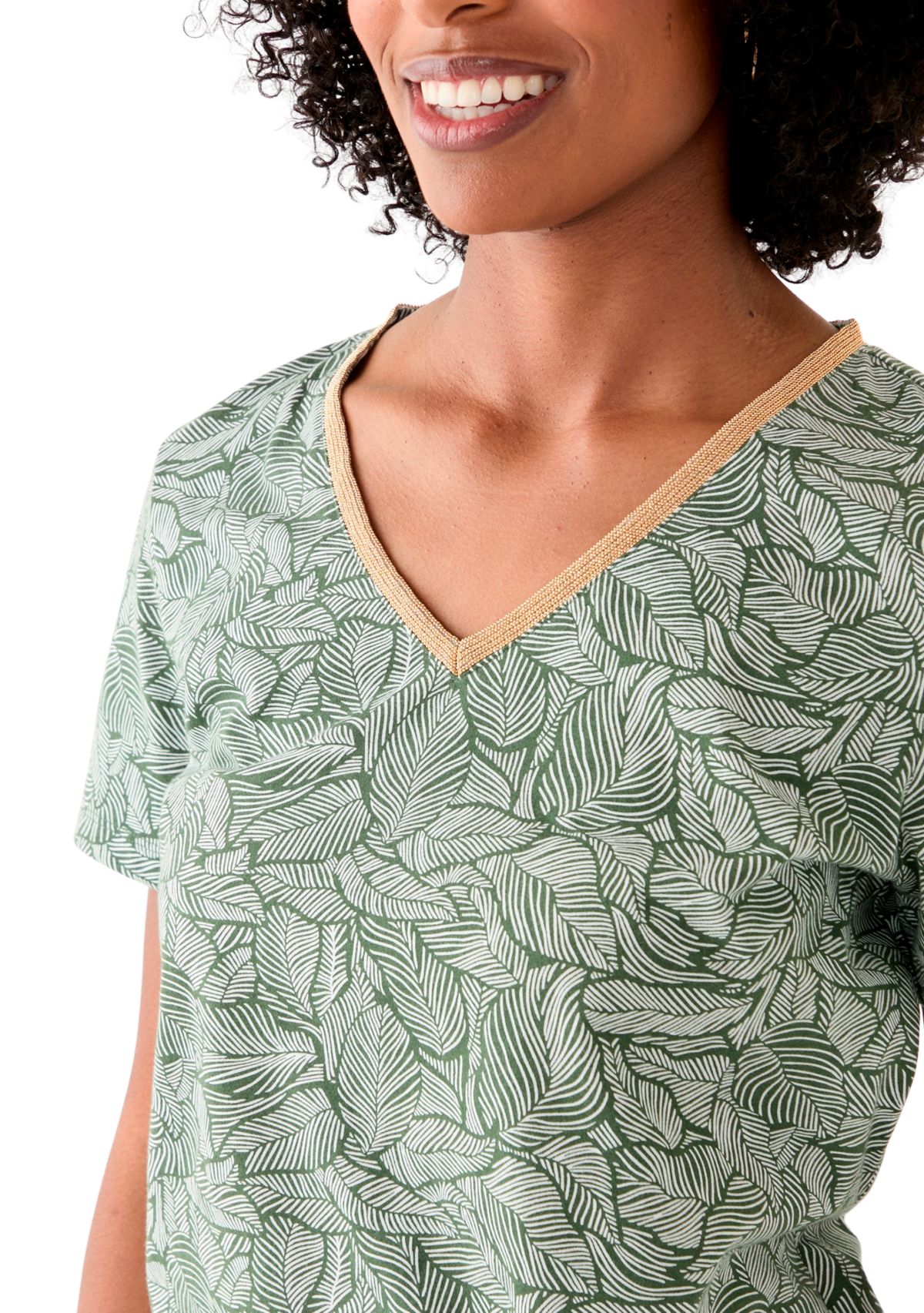 Womens Short Sleeve V-Neck Printed T-Shirt 