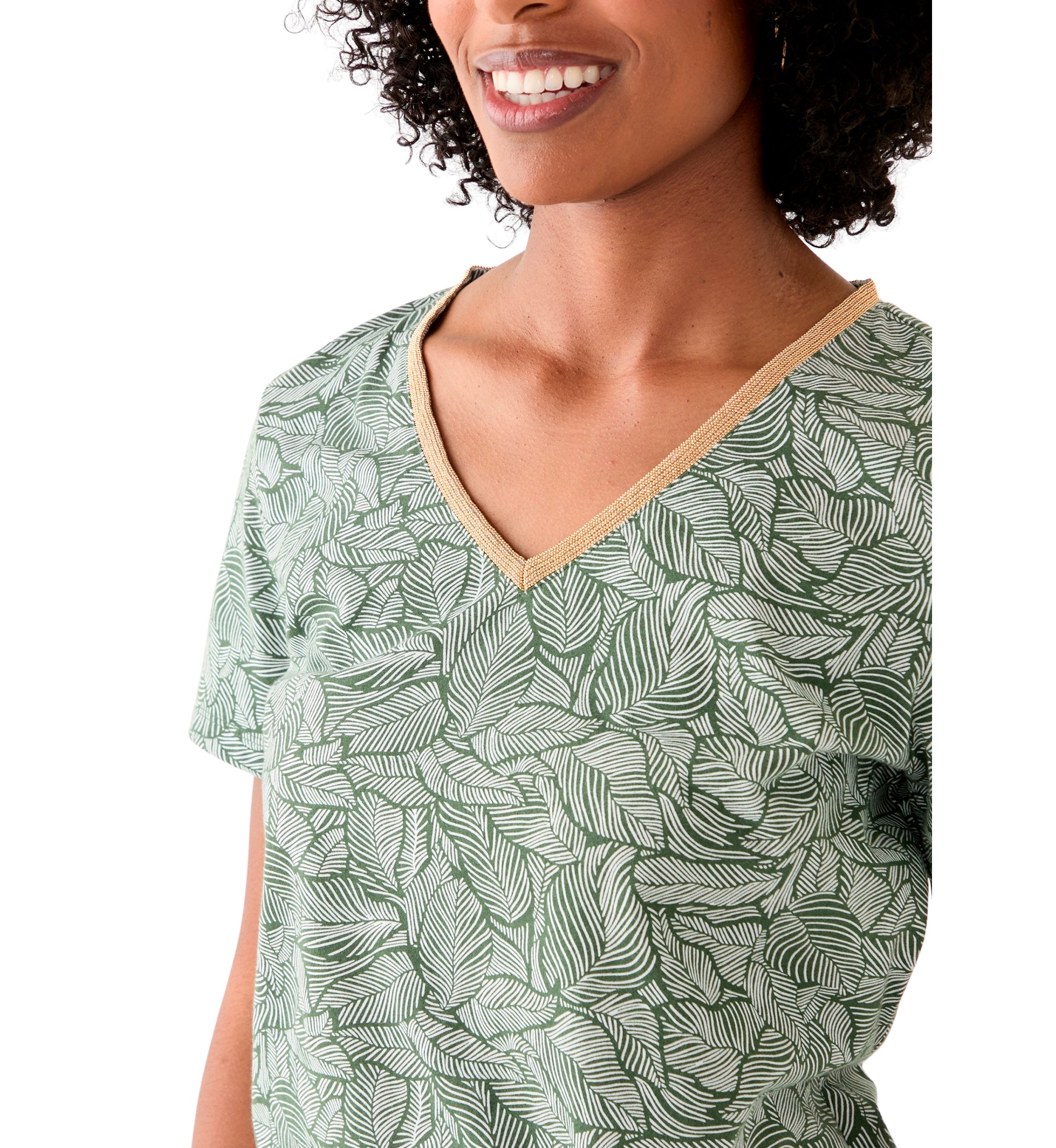 Womens Short Sleeve V-Neck Printed T-Shirt 