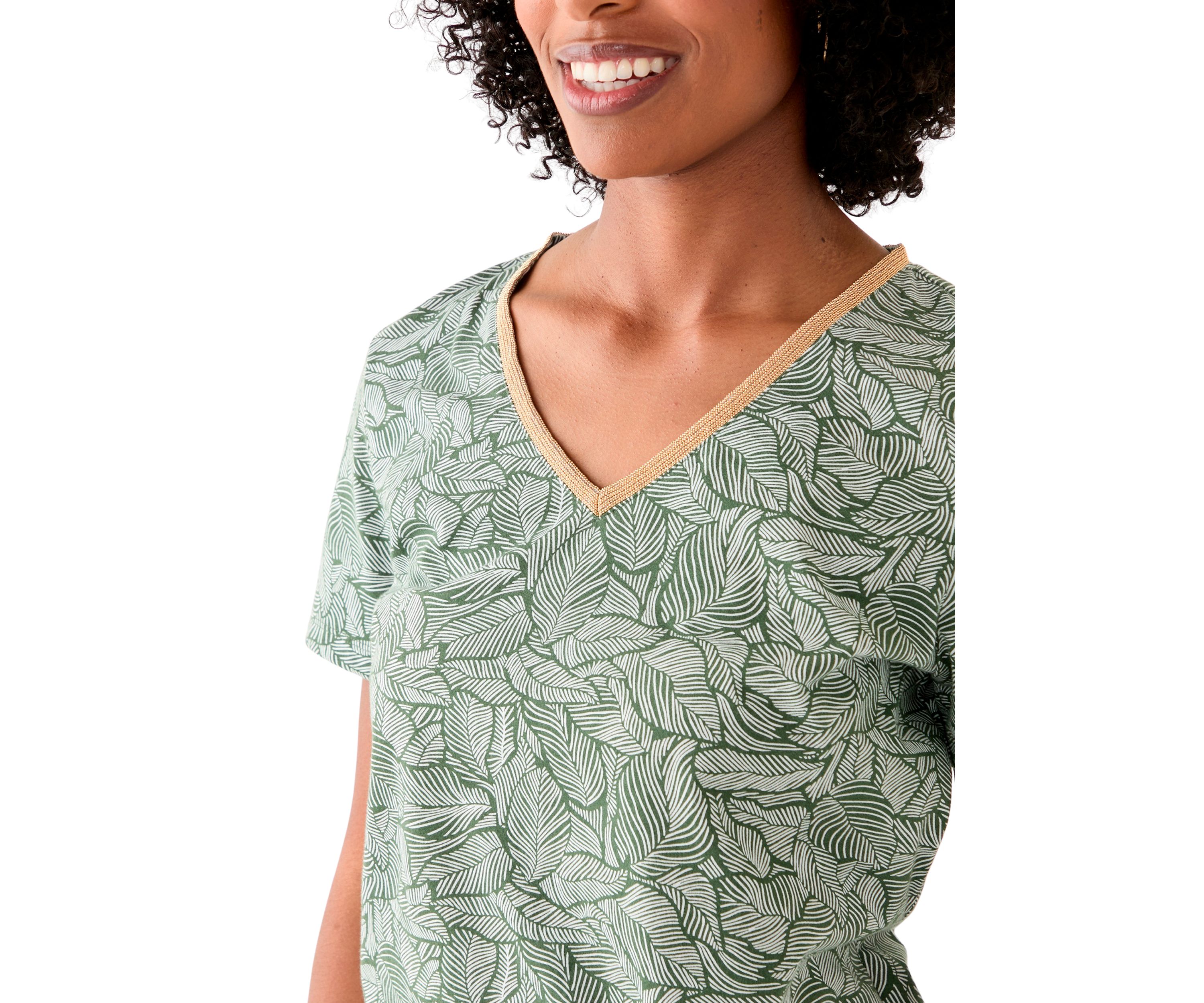 Womens Short Sleeve V-Neck Printed T-Shirt 