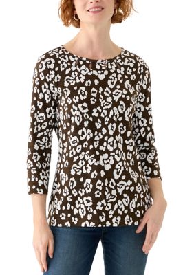 Kim Rogers Women's Cutout Detail Printed Top, Brown, XXL