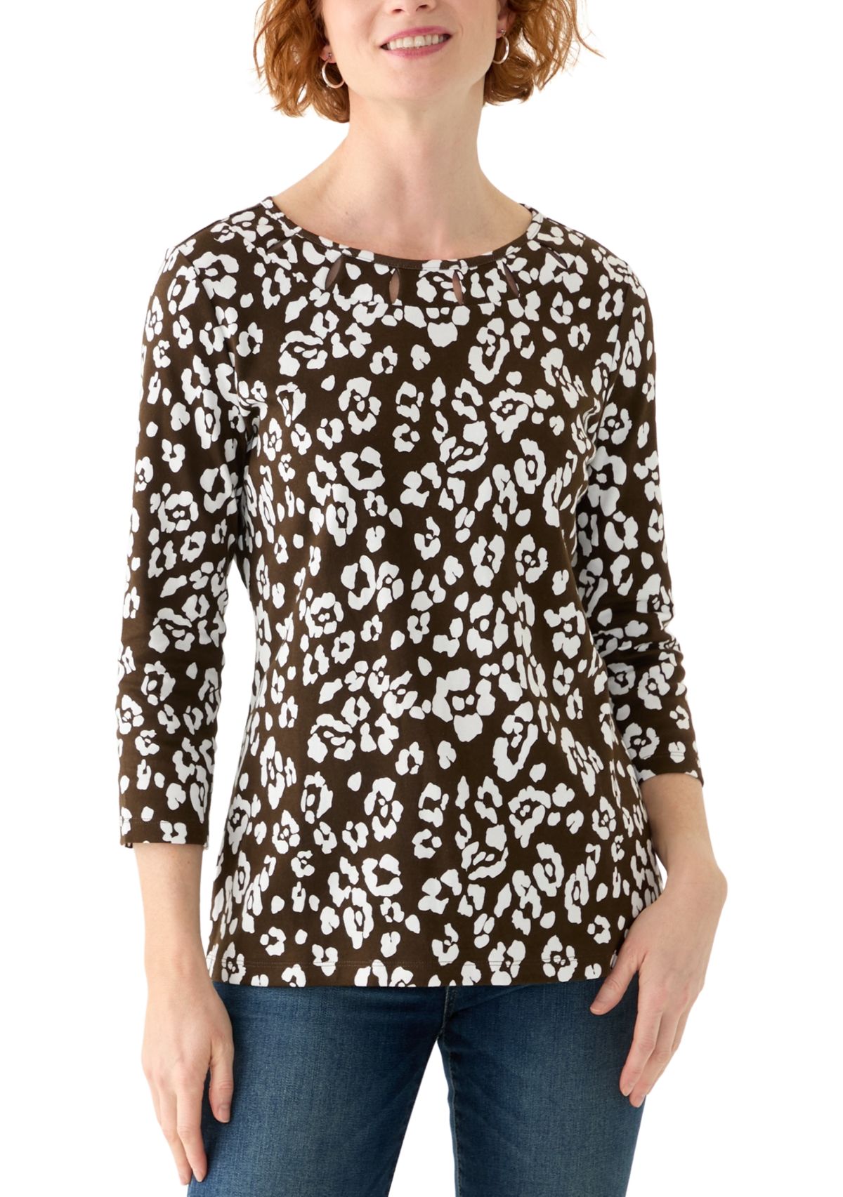 Womens Cutout Detail Printed Top