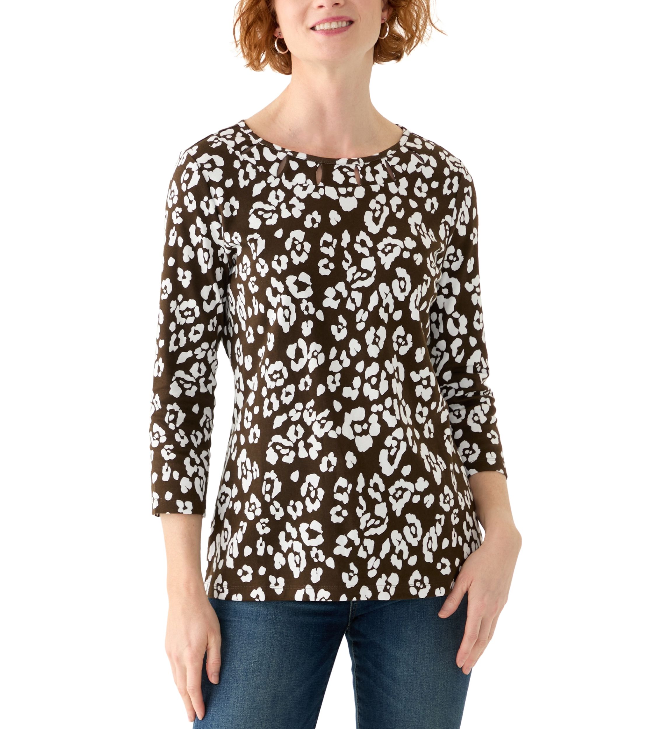 Womens Cutout Detail Printed Top