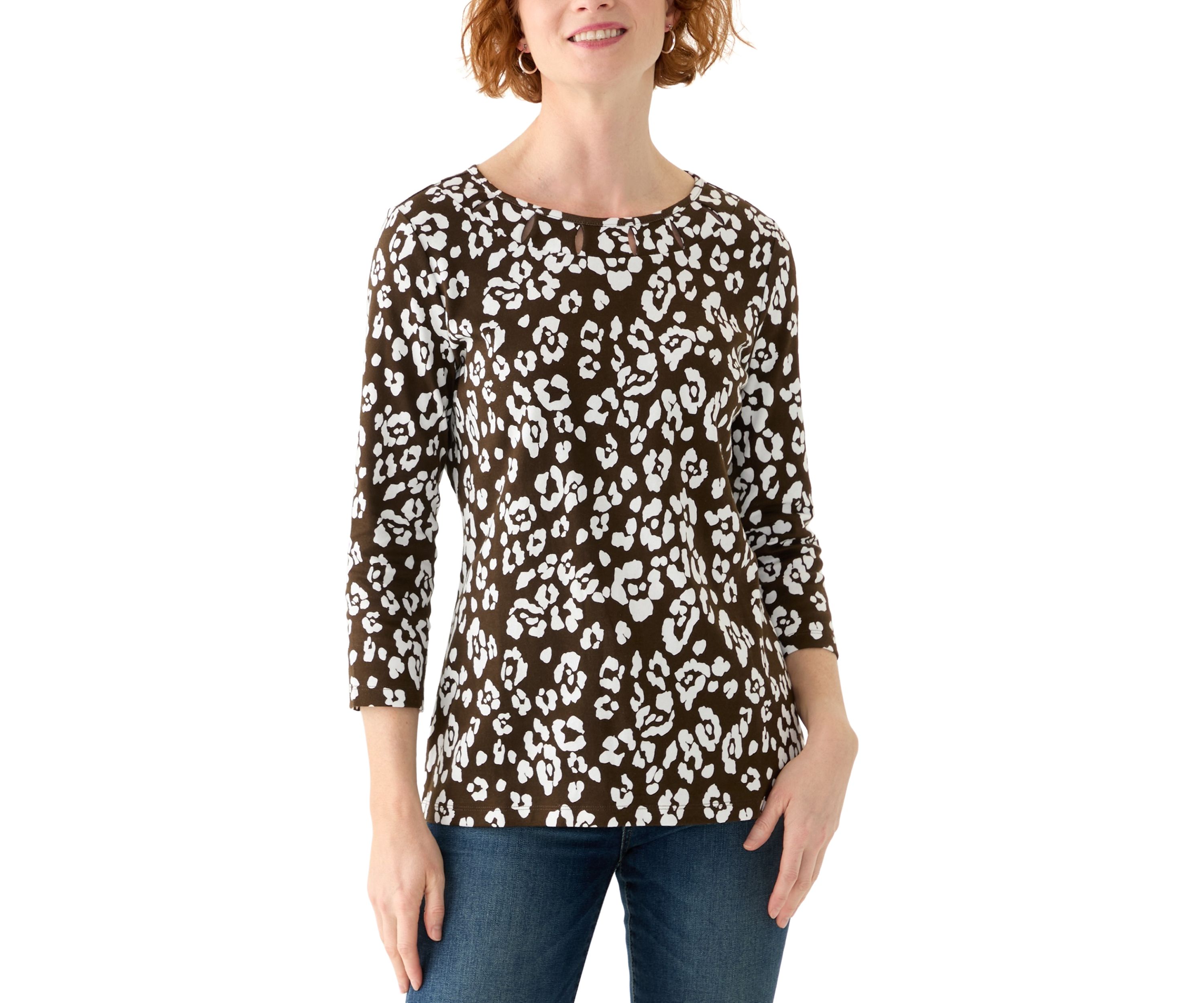 Womens Cutout Detail Printed Top