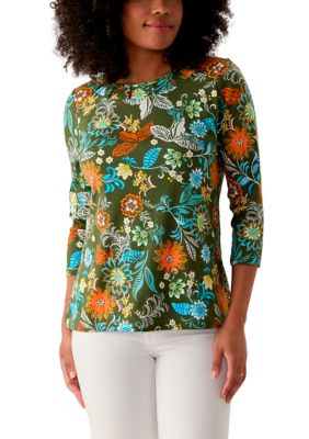 Kim Rogers Women's Cutout Detail Printed Top, Medium