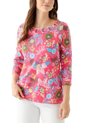 Kim Rogers Women's Cutout Detail Printed Top, Coral, XL