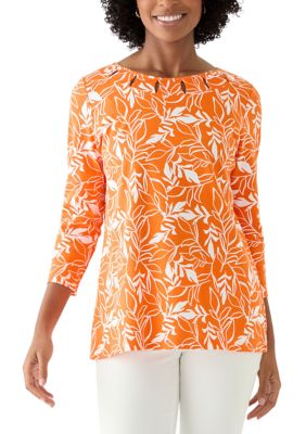 Kim Rogers Women's Cutout Detail Printed Top, Orange, XL