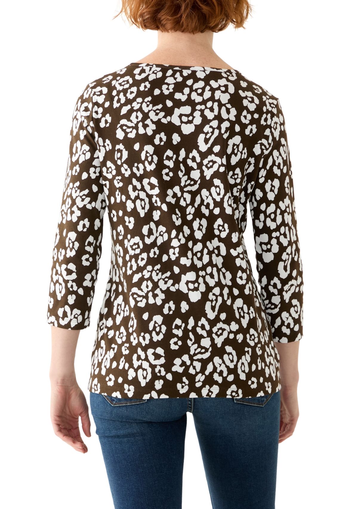 Womens Cutout Detail Printed Top