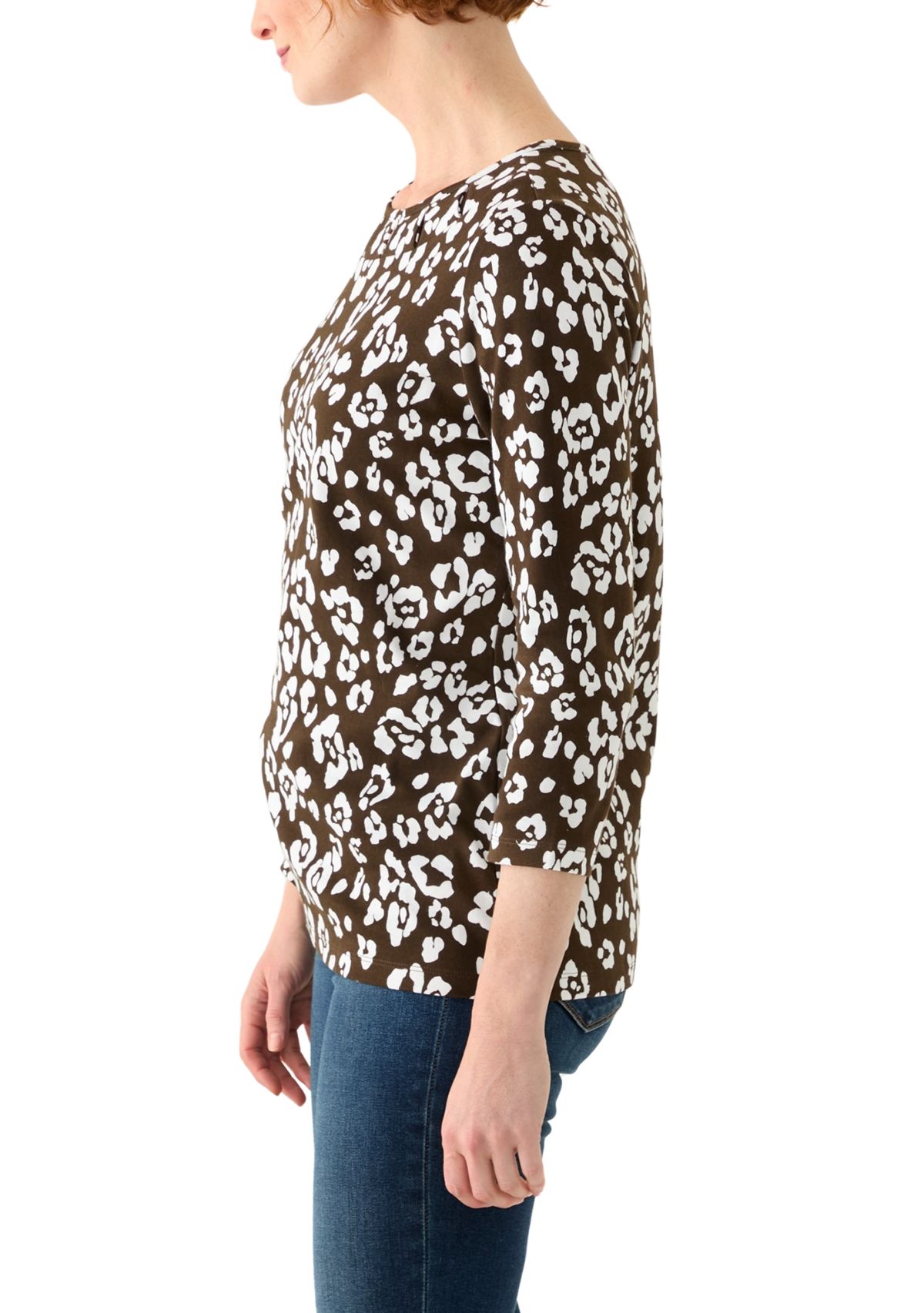 Womens Cutout Detail Printed Top