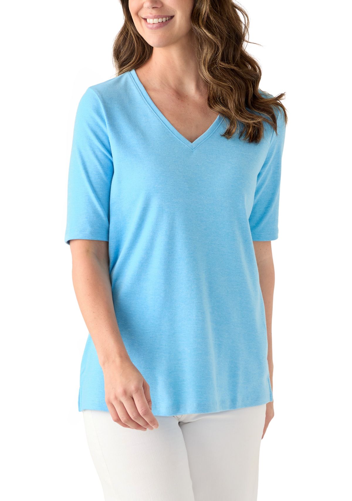 Womens Elbow Sleeve V-Neck T-Shirt