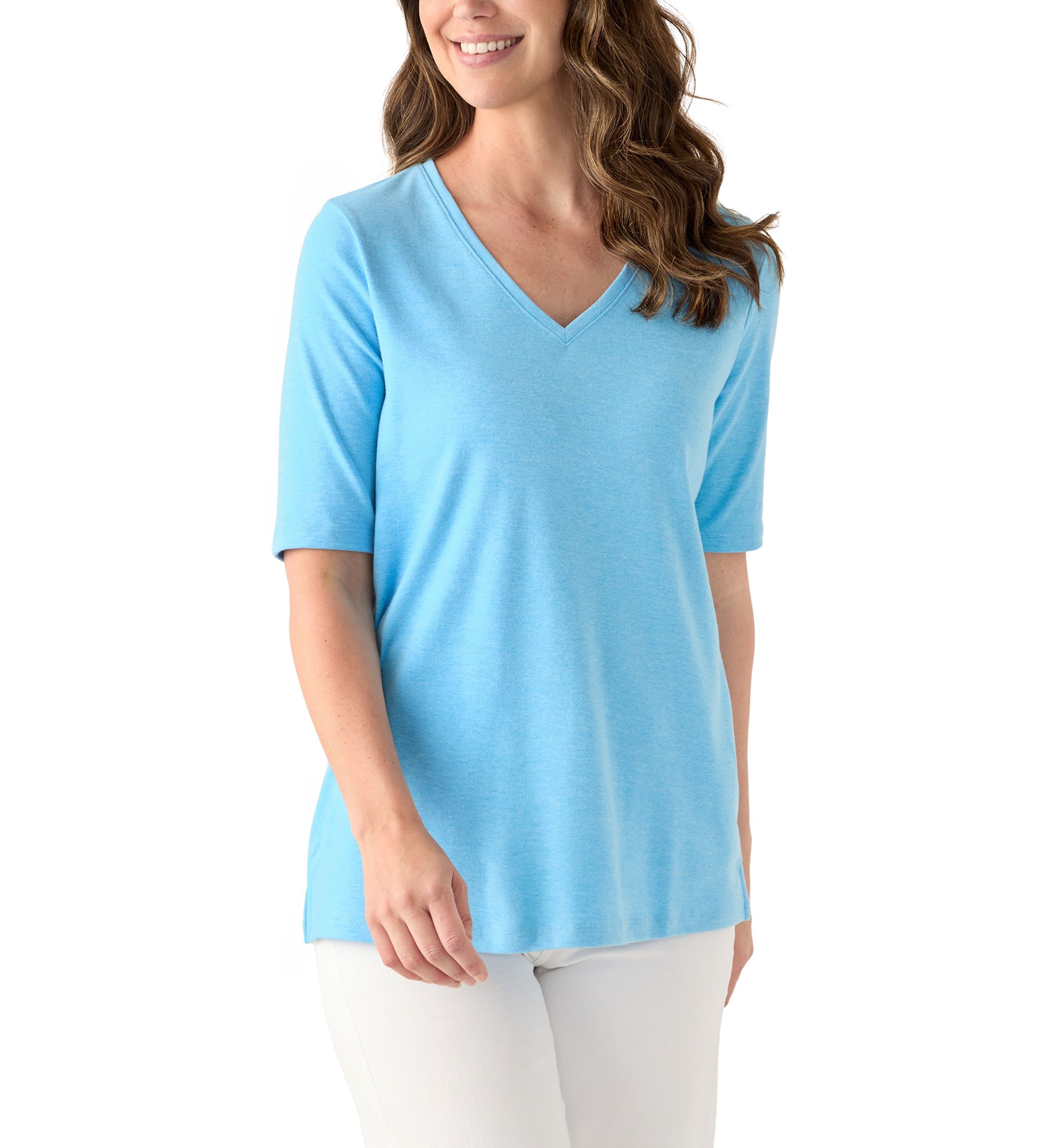 Womens Elbow Sleeve V-Neck T-Shirt