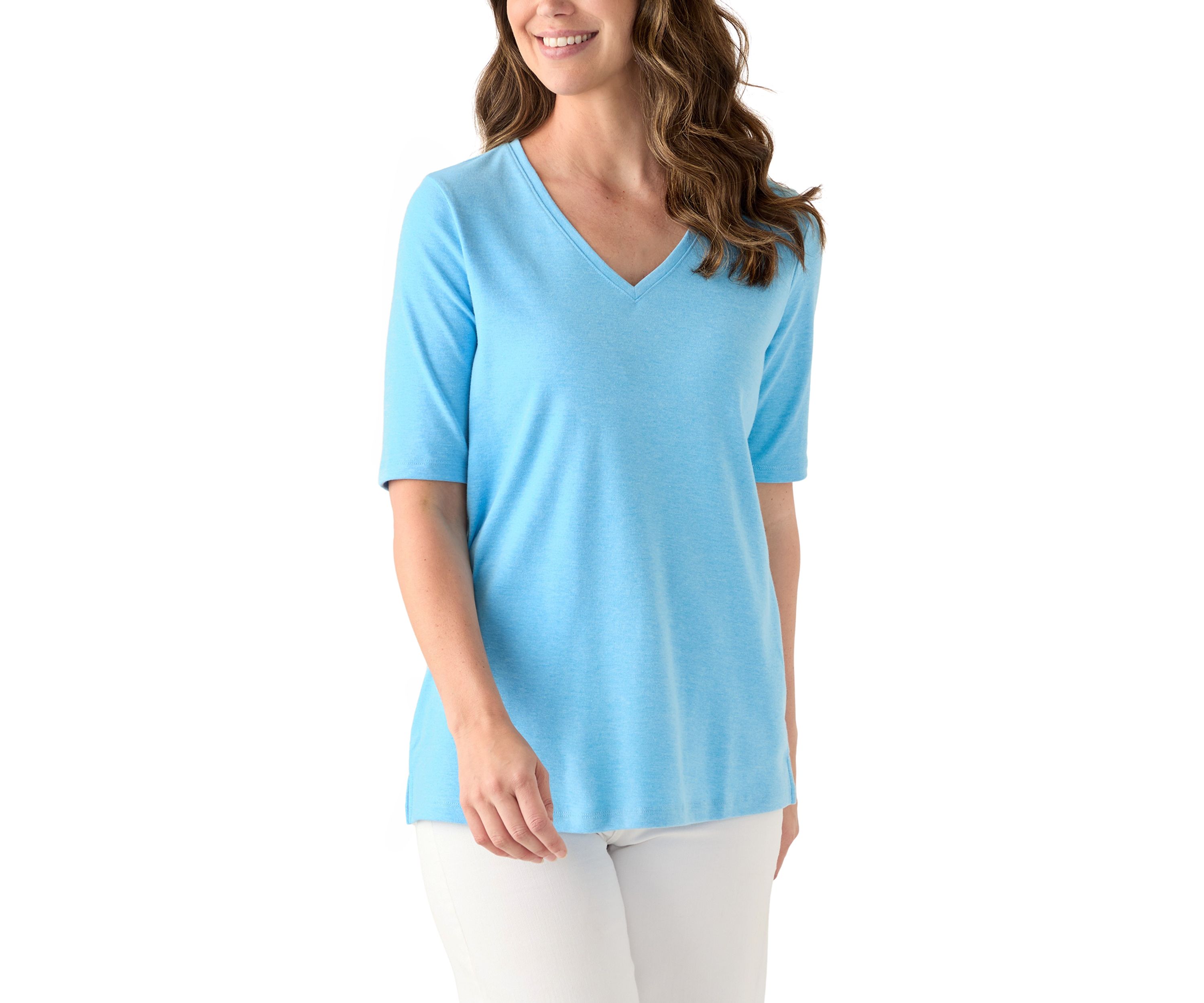 Womens Elbow Sleeve V-Neck T-Shirt