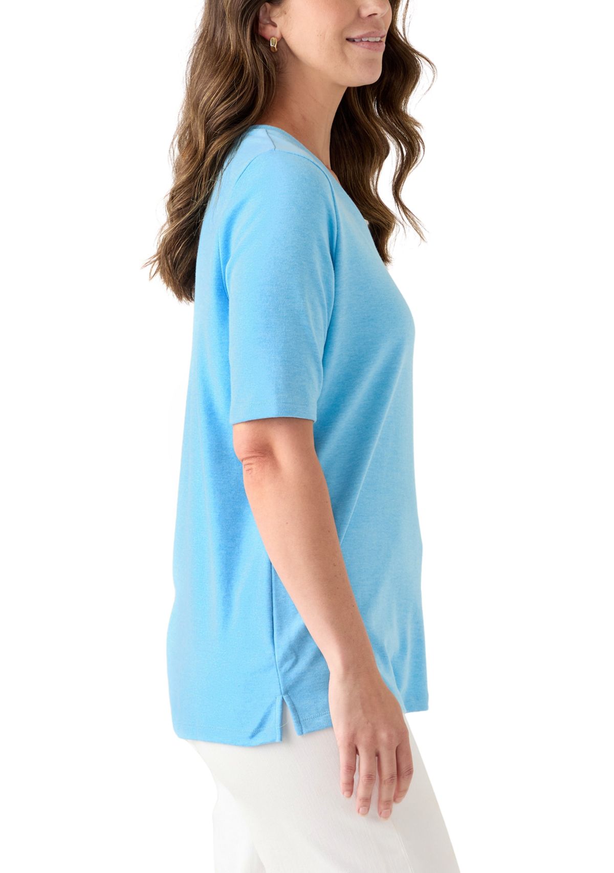 Womens Elbow Sleeve V-Neck T-Shirt