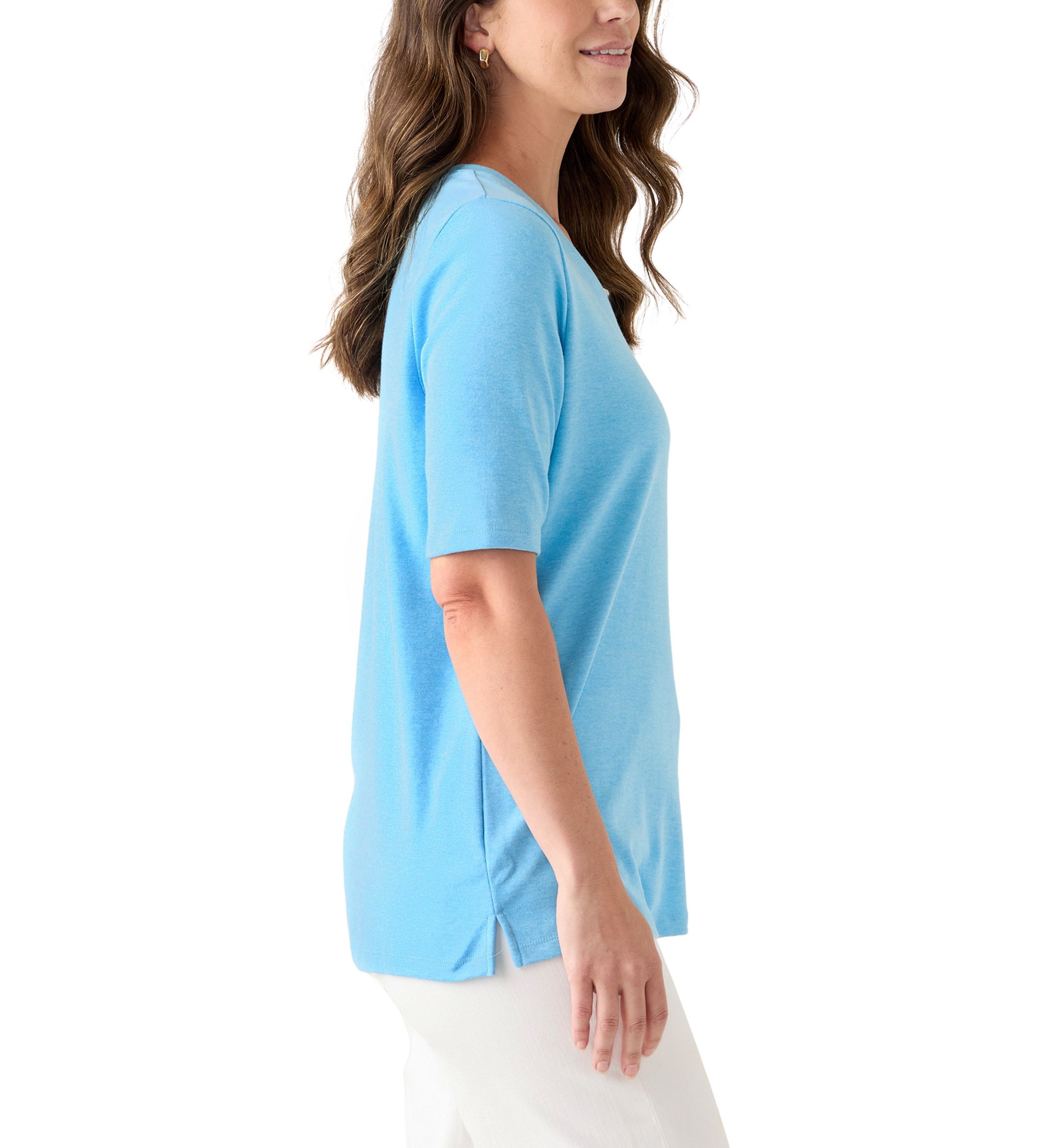 Womens Elbow Sleeve V-Neck T-Shirt