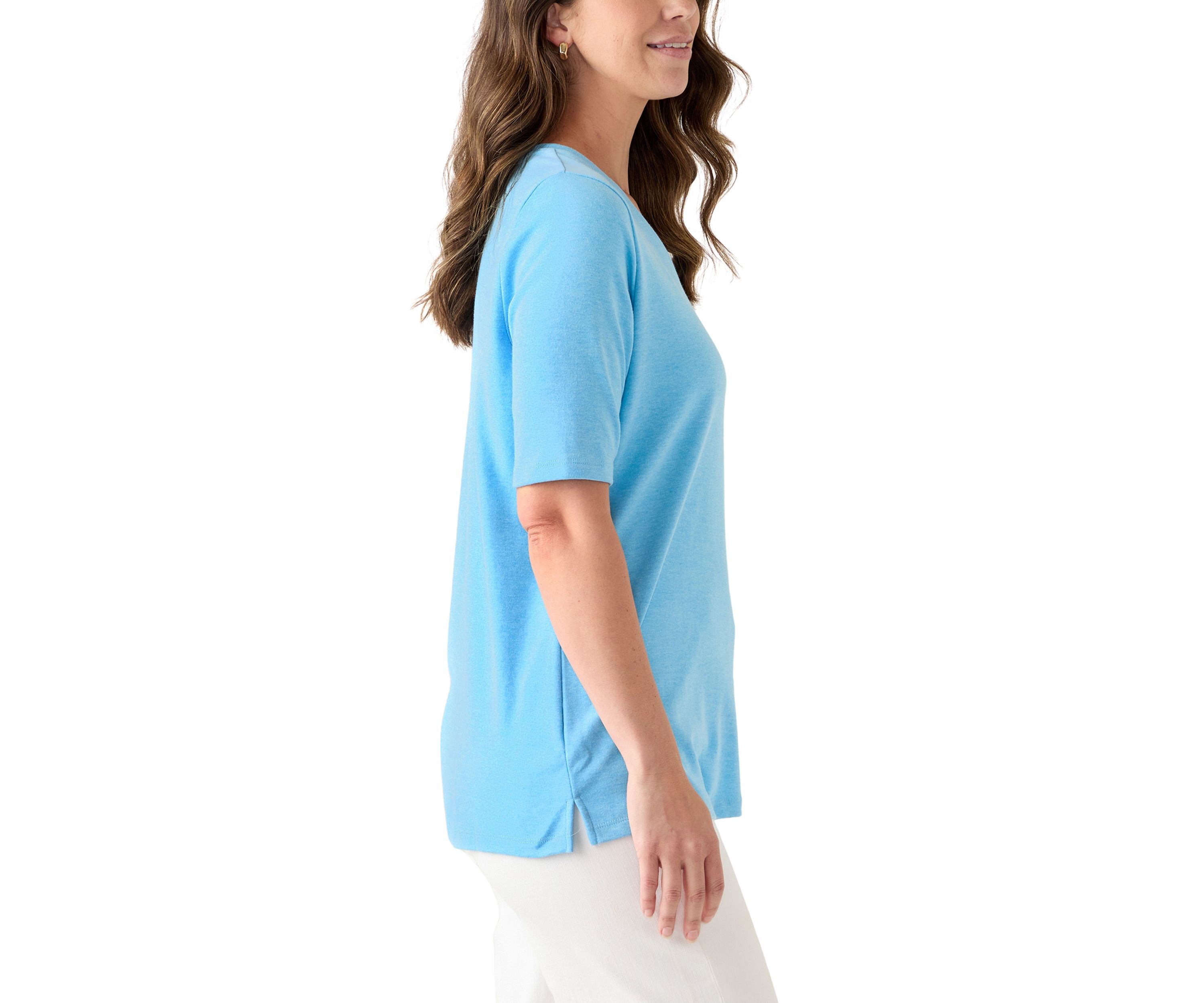 Womens Elbow Sleeve V-Neck T-Shirt