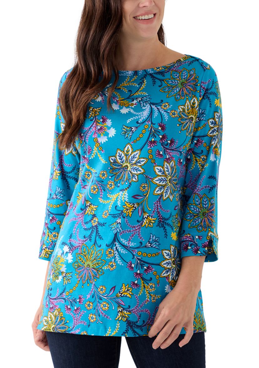 Womens 3/4 Sleeve Printed Bateau Tunic