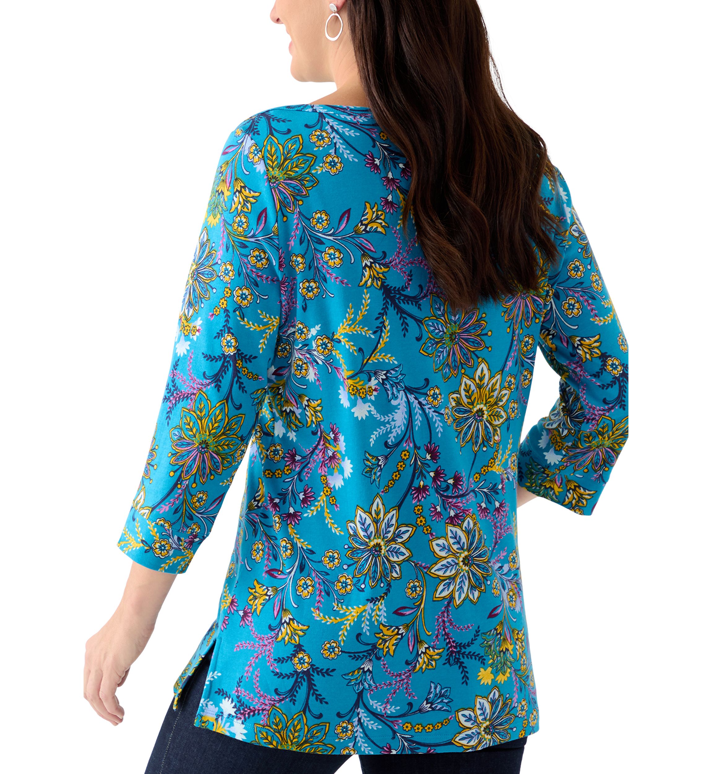 Womens 3/4 Sleeve Printed Bateau Tunic