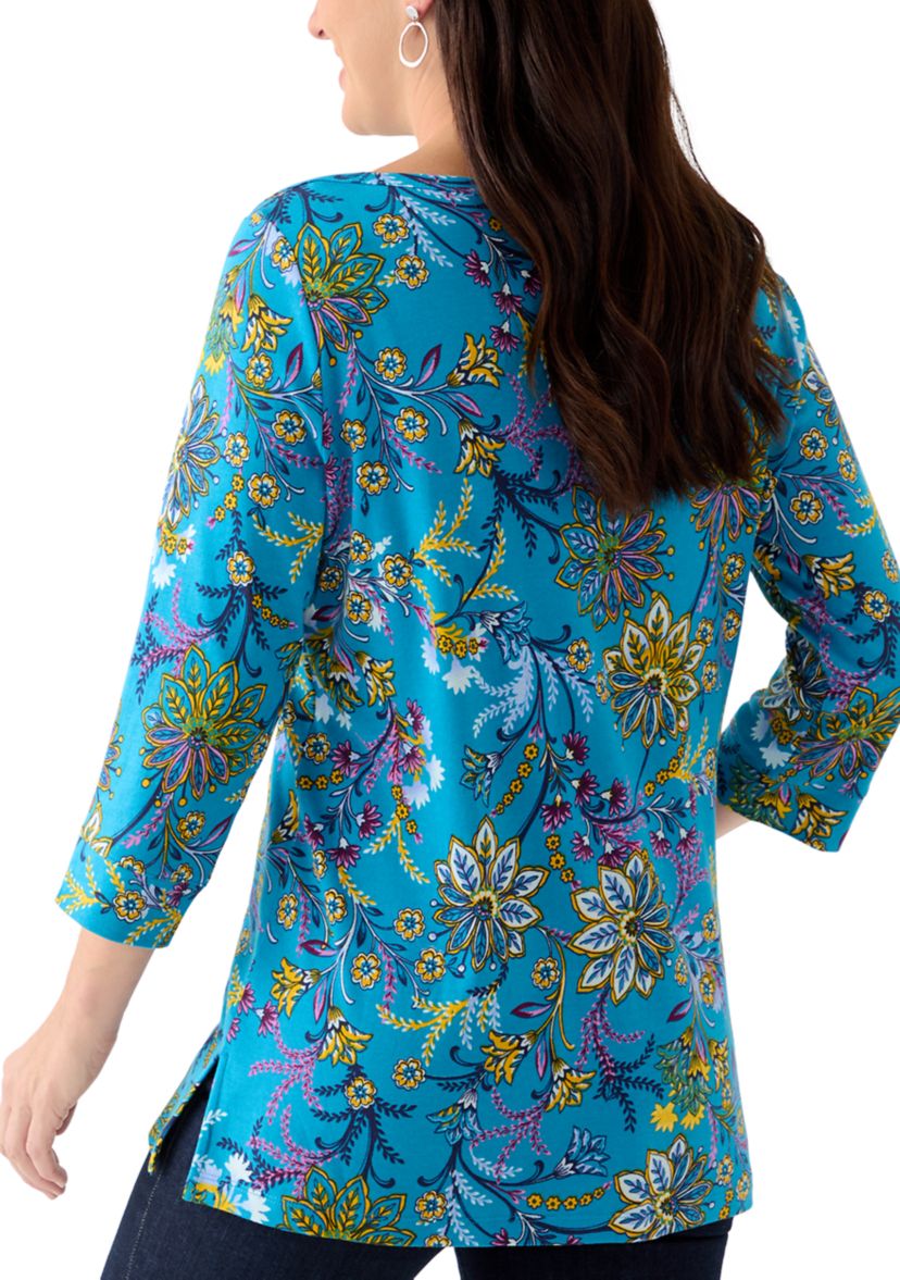 Womens 3/4 Sleeve Printed Bateau Tunic