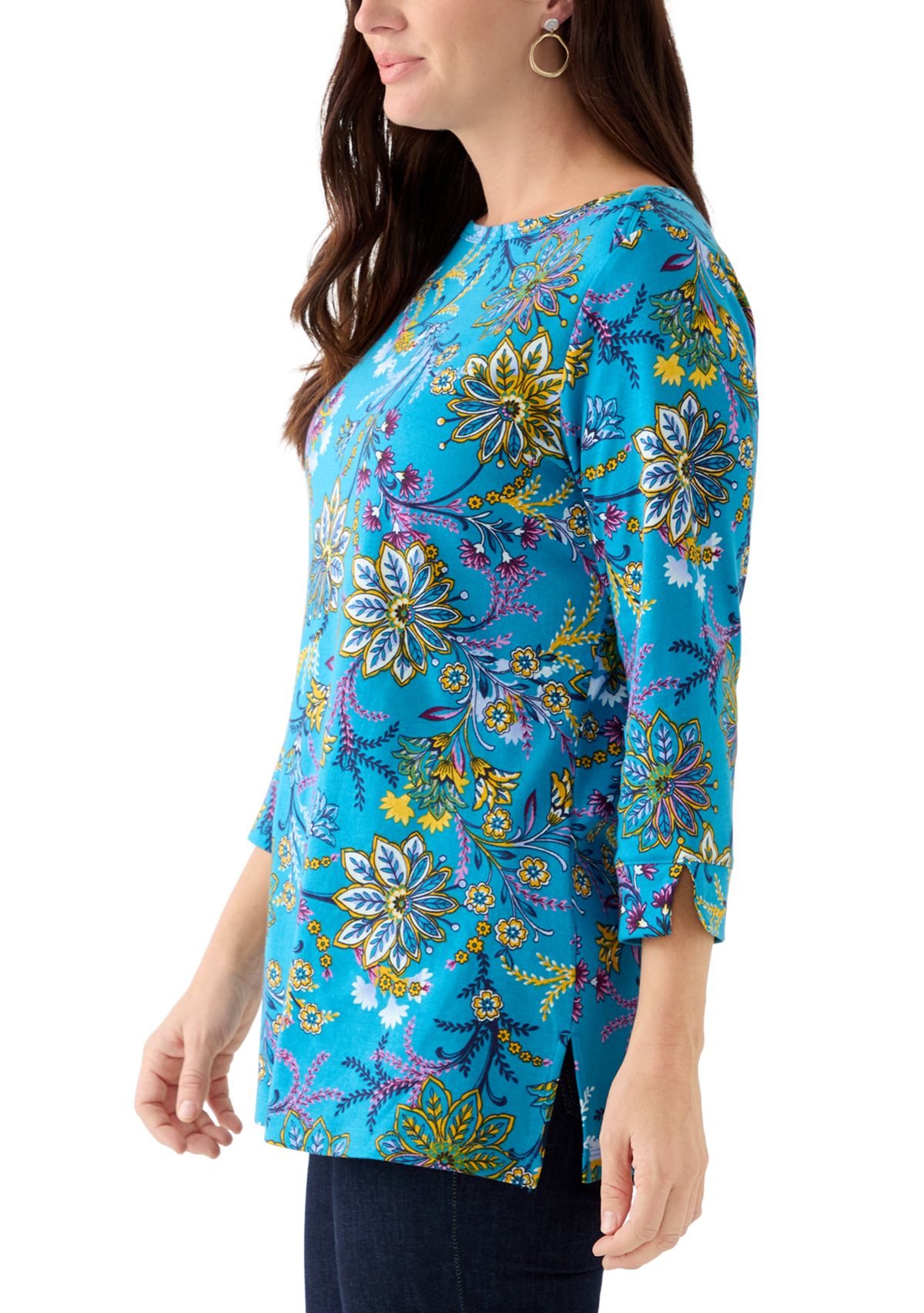 Womens 3/4 Sleeve Printed Bateau Tunic