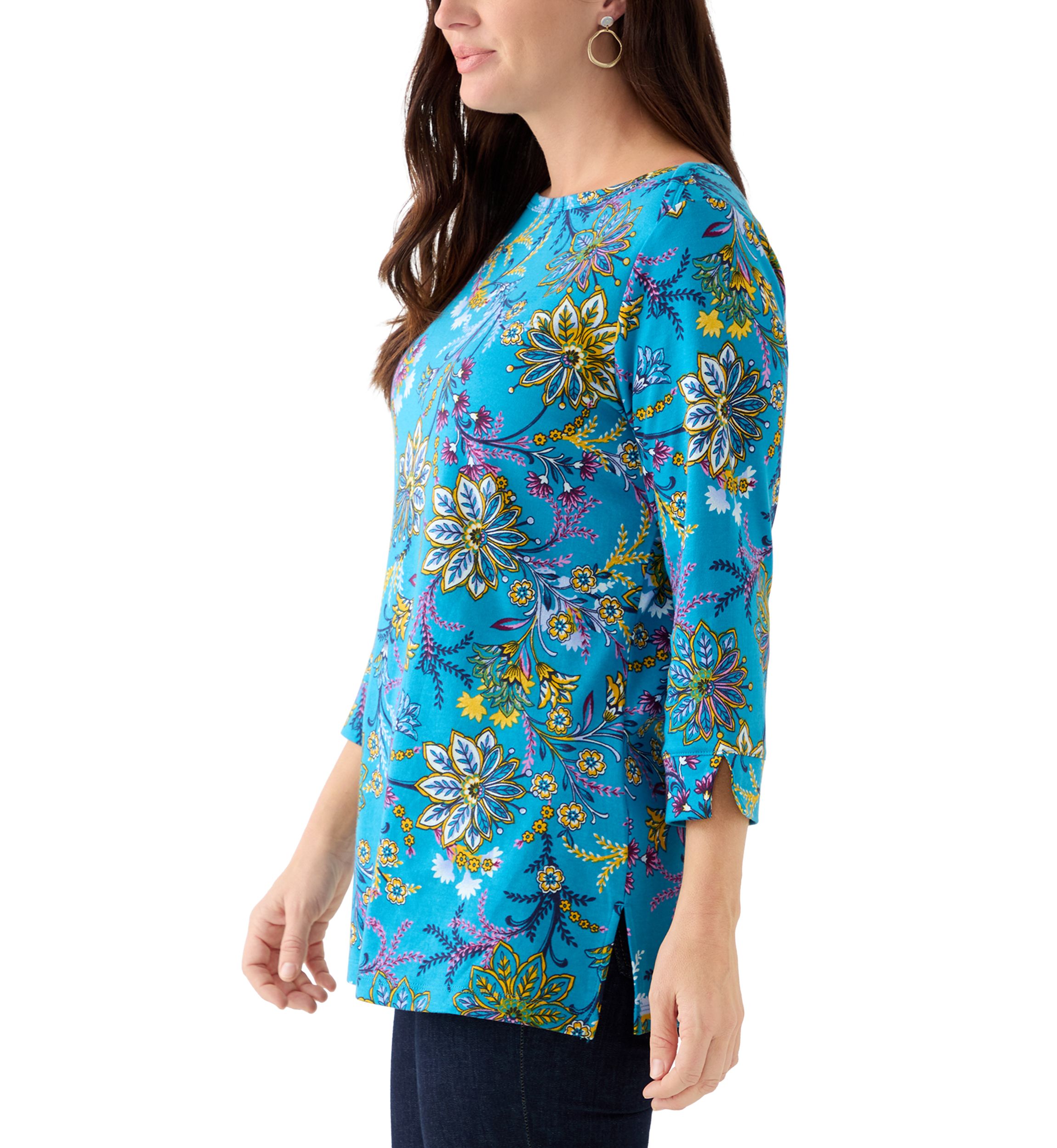 Womens 3/4 Sleeve Printed Bateau Tunic