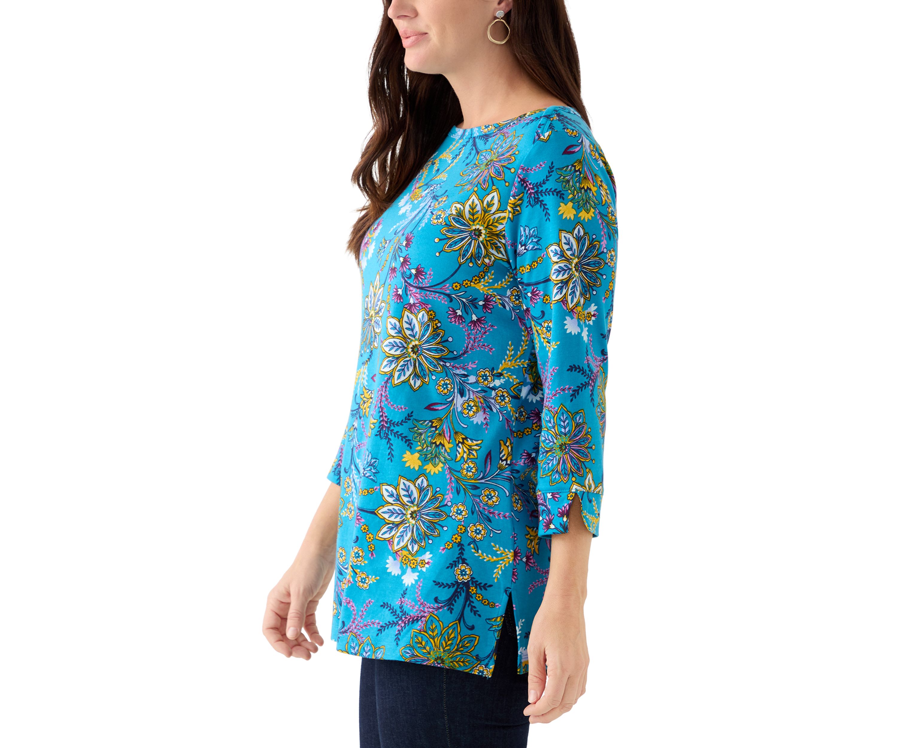Womens 3/4 Sleeve Printed Bateau Tunic