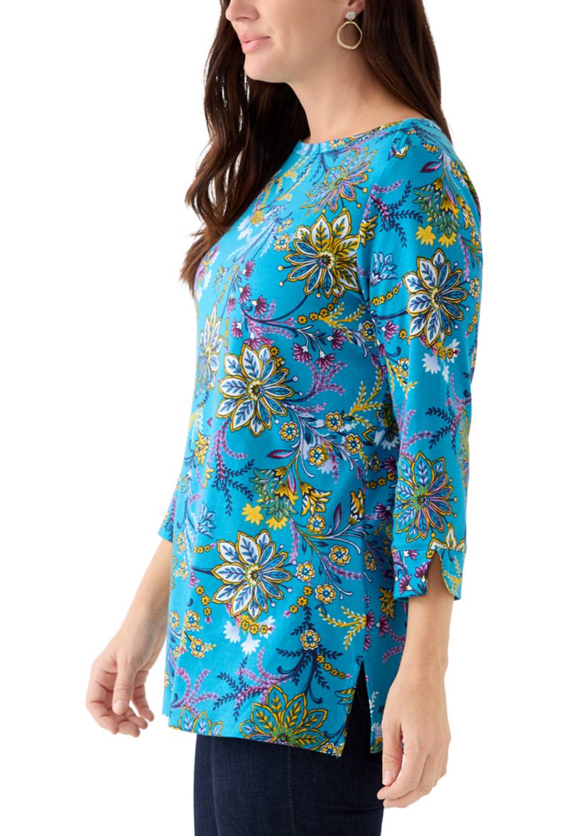 Womens 3/4 Sleeve Printed Bateau Tunic