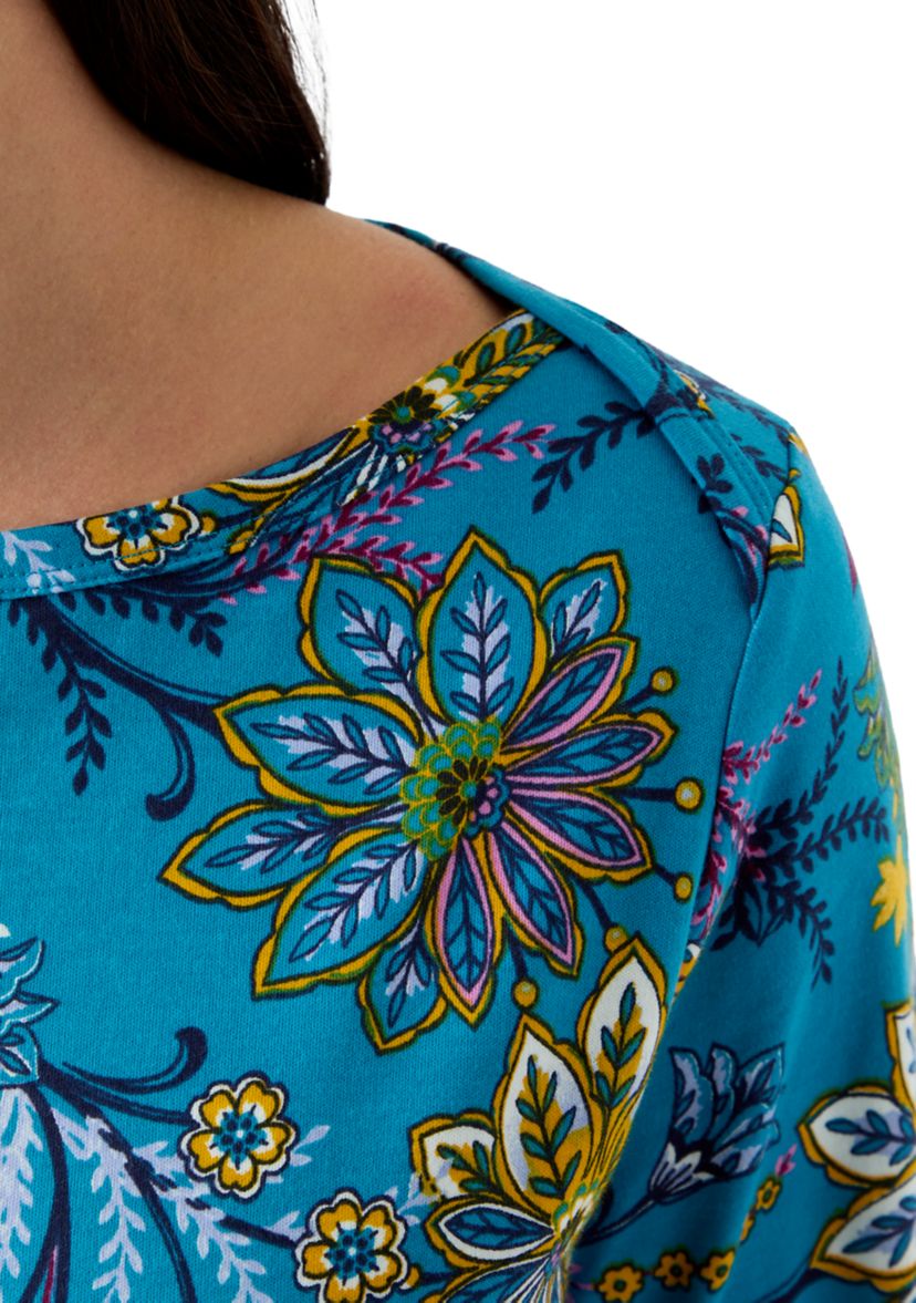 Womens 3/4 Sleeve Printed Bateau Tunic