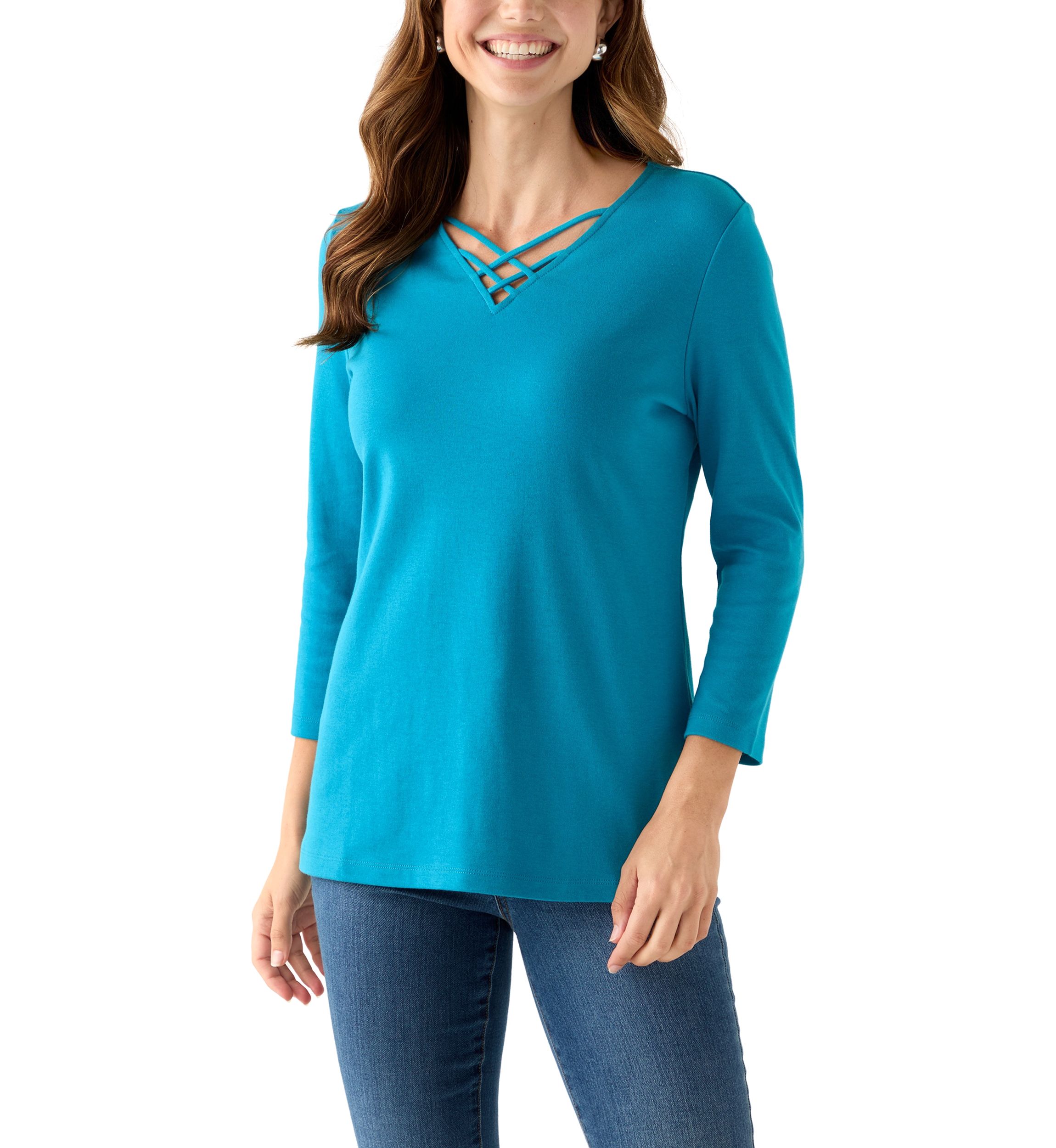 Womens Detailed V-Neck Shirt