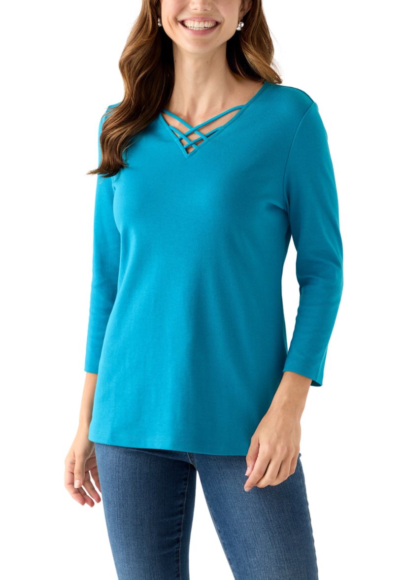 Womens Detailed V-Neck Shirt