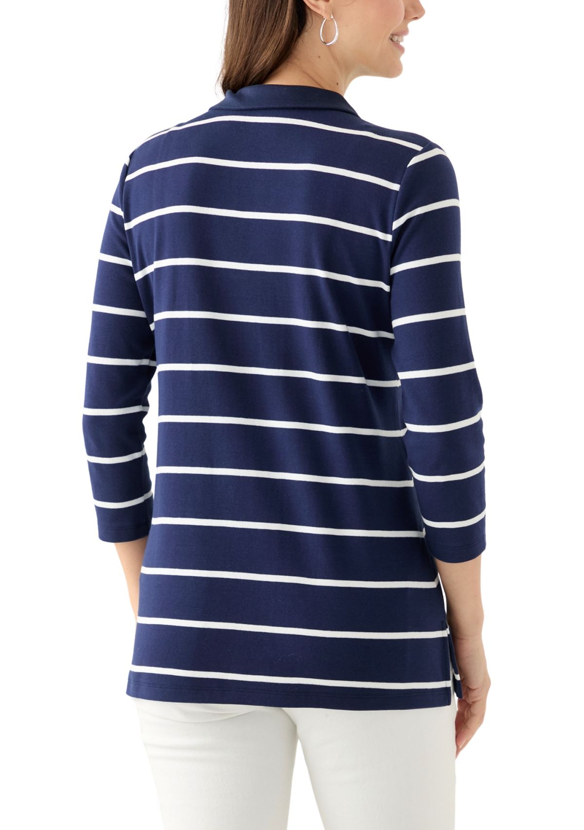 Womens 3/4 Sleeve Stripe Polo Top