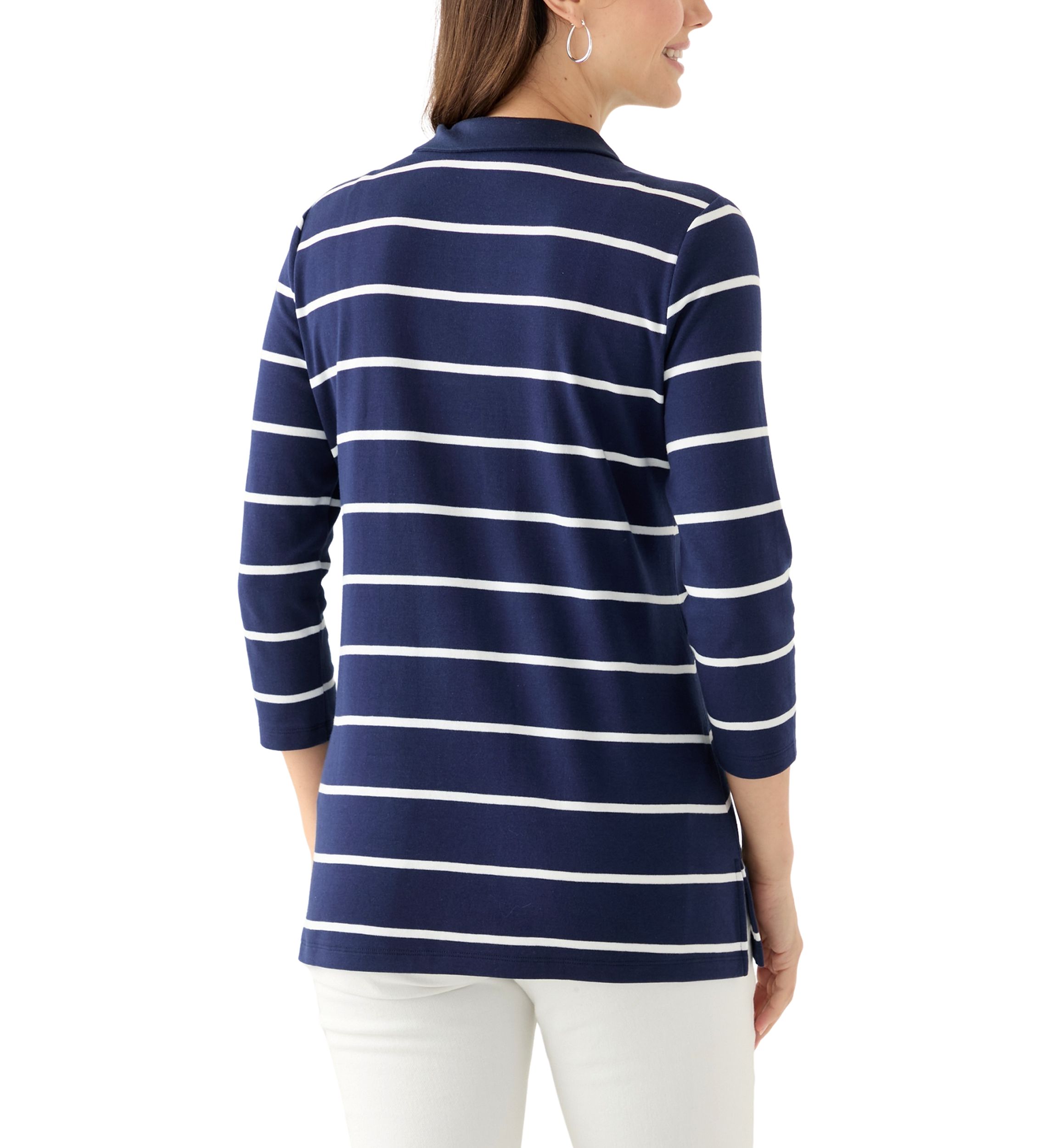 Womens 3/4 Sleeve Stripe Polo Top