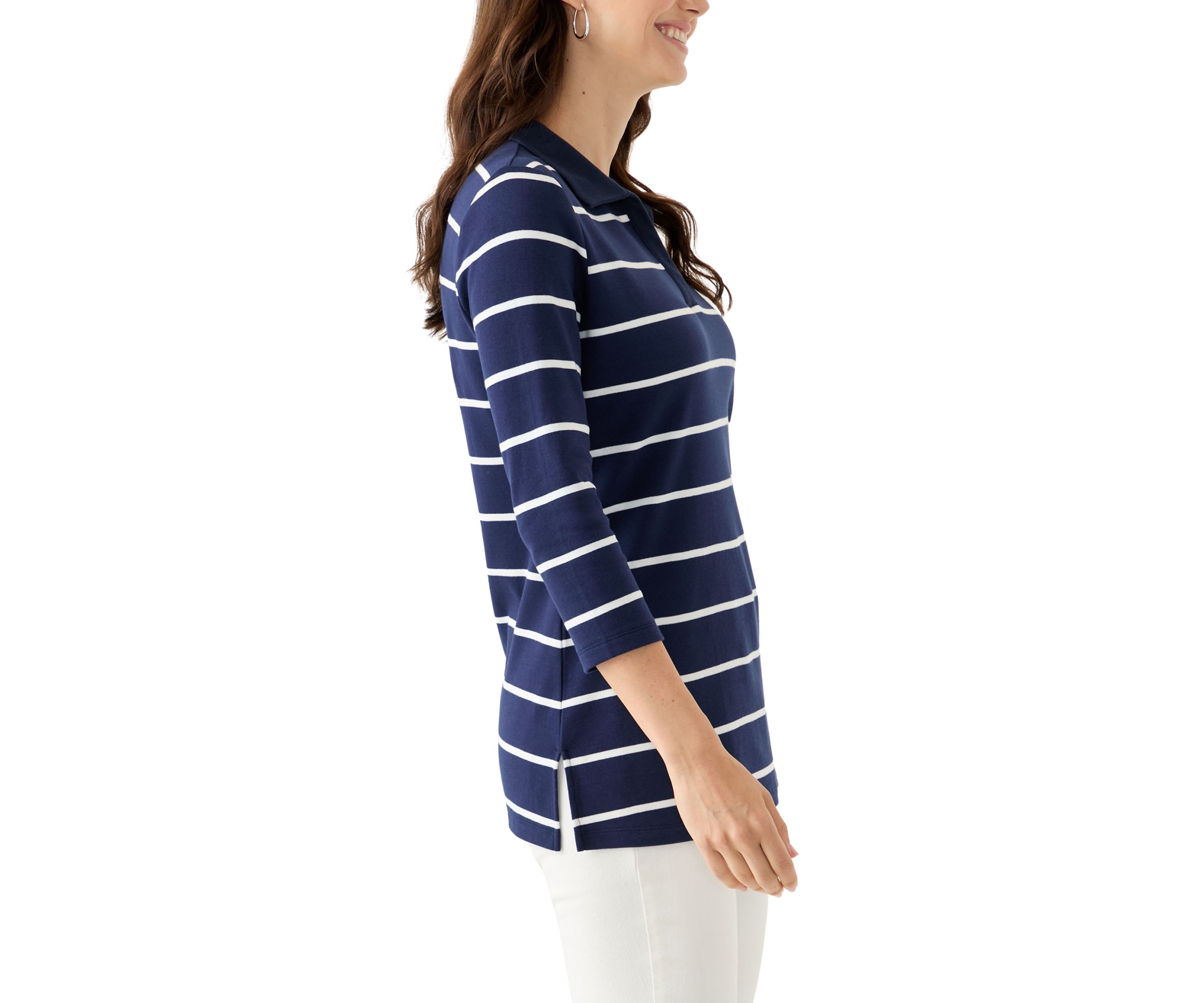 Womens 3/4 Sleeve Stripe Polo Top