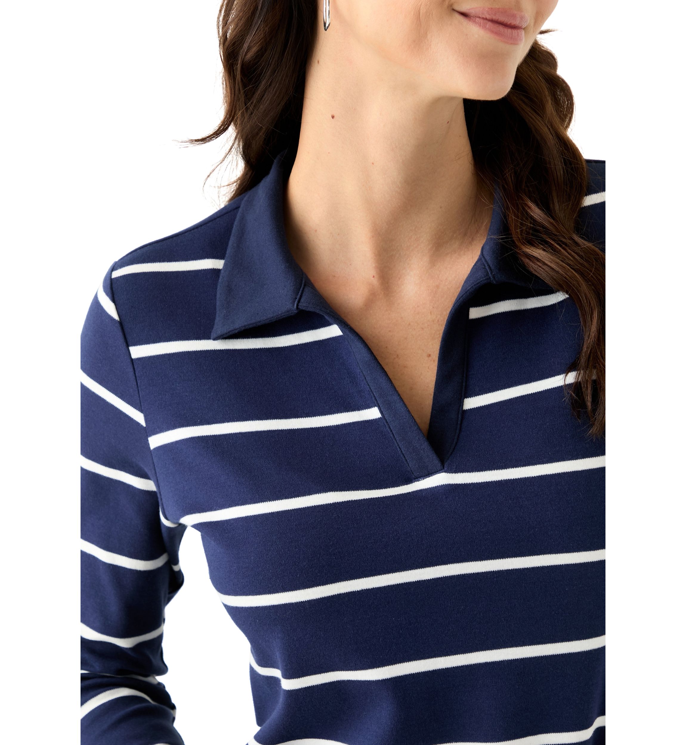 Womens 3/4 Sleeve Stripe Polo Top