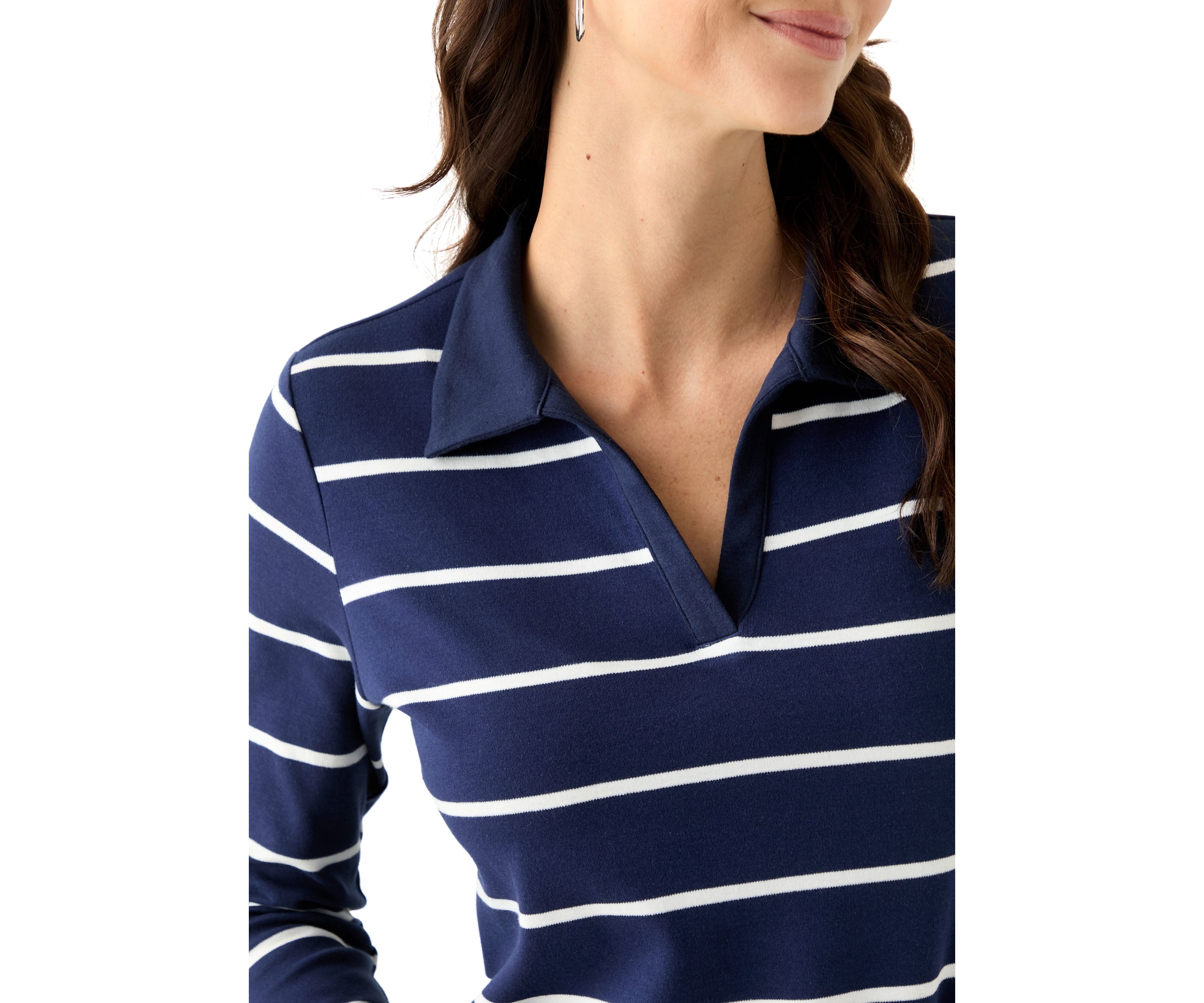 Womens 3/4 Sleeve Stripe Polo Top