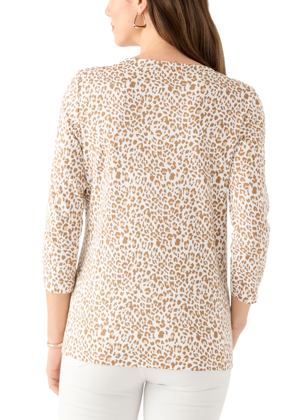 Womens 3/4 Printed Neck Detail Top