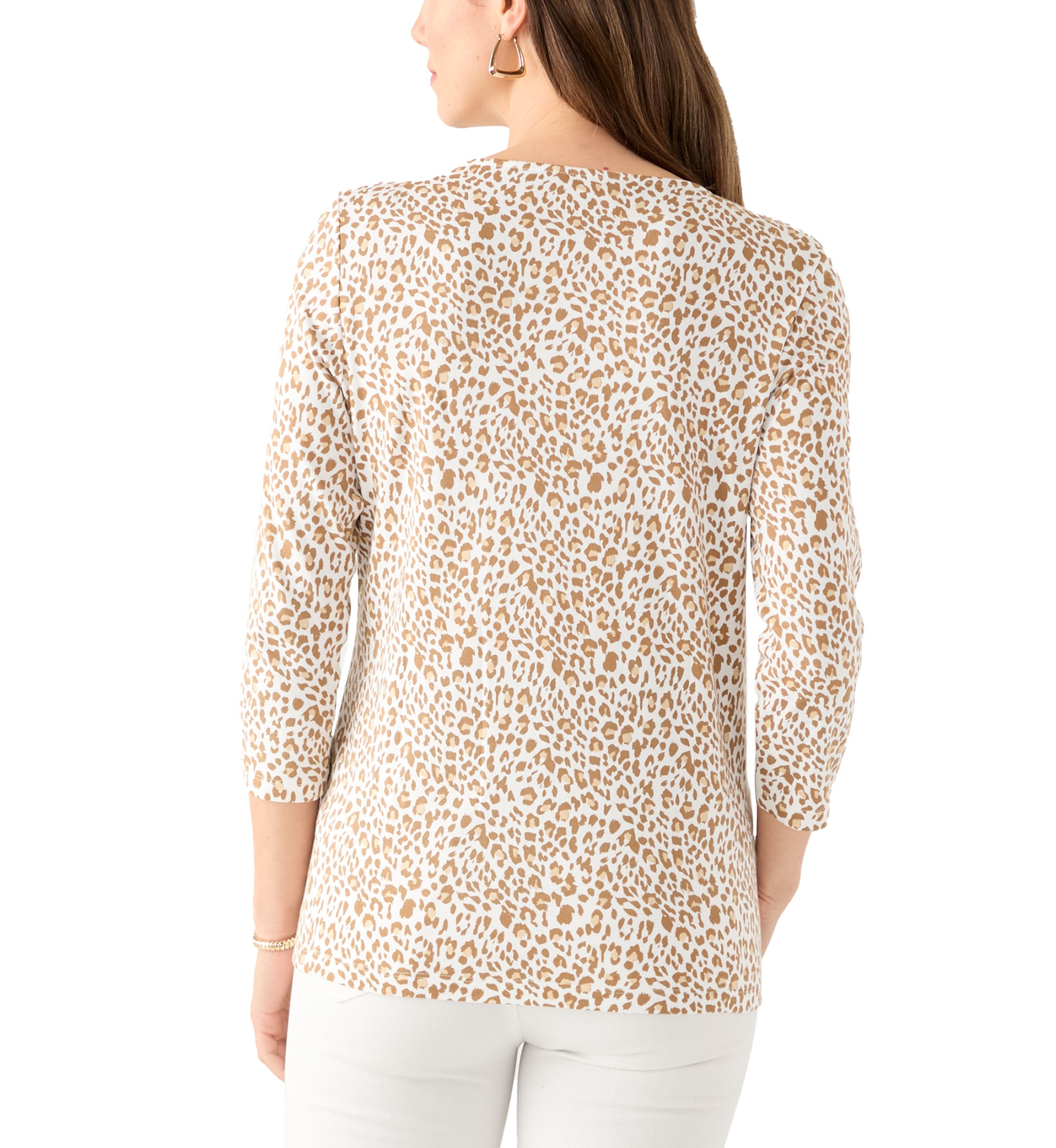 Womens 3/4 Printed Neck Detail Top