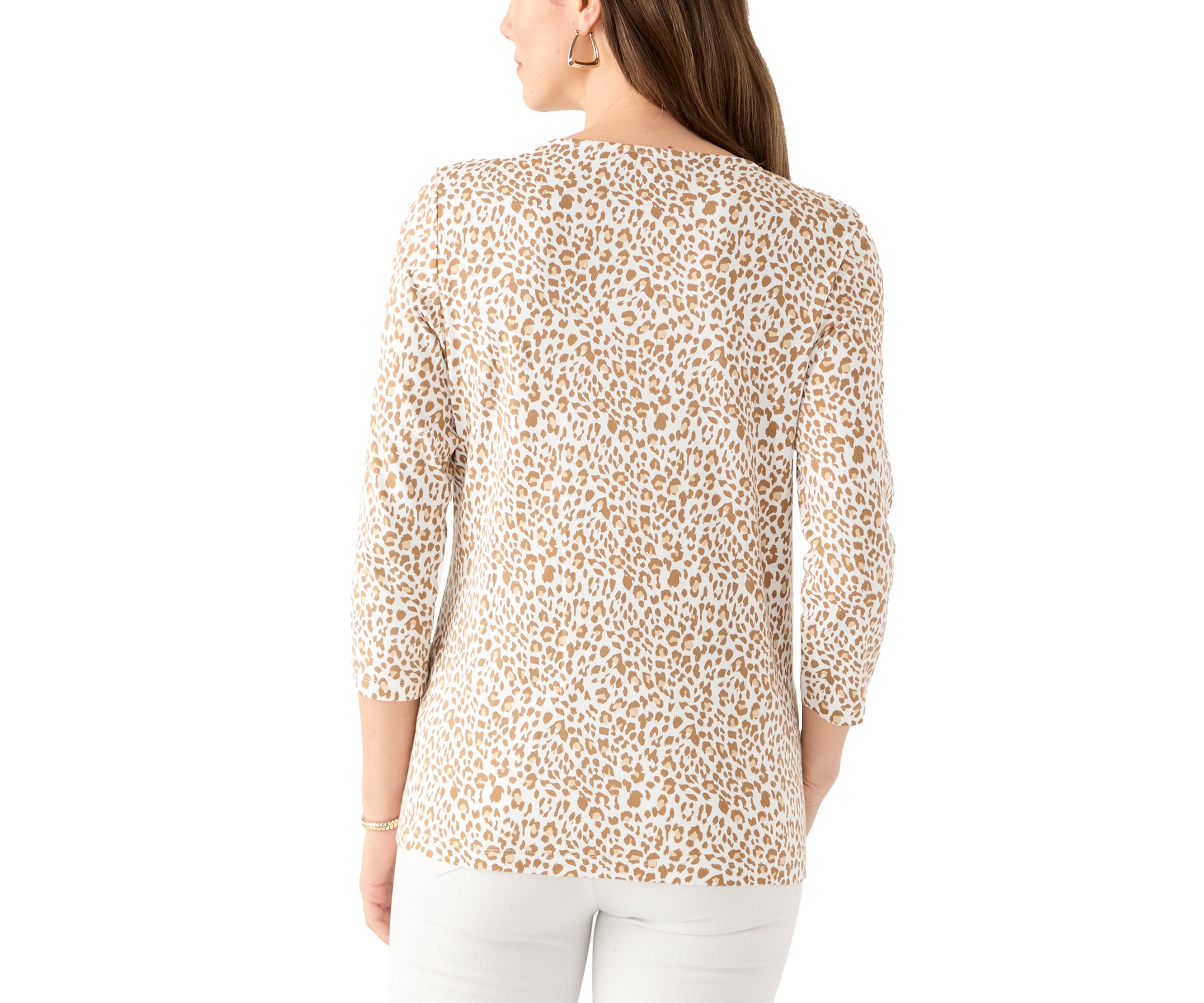 Womens 3/4 Printed Neck Detail Top