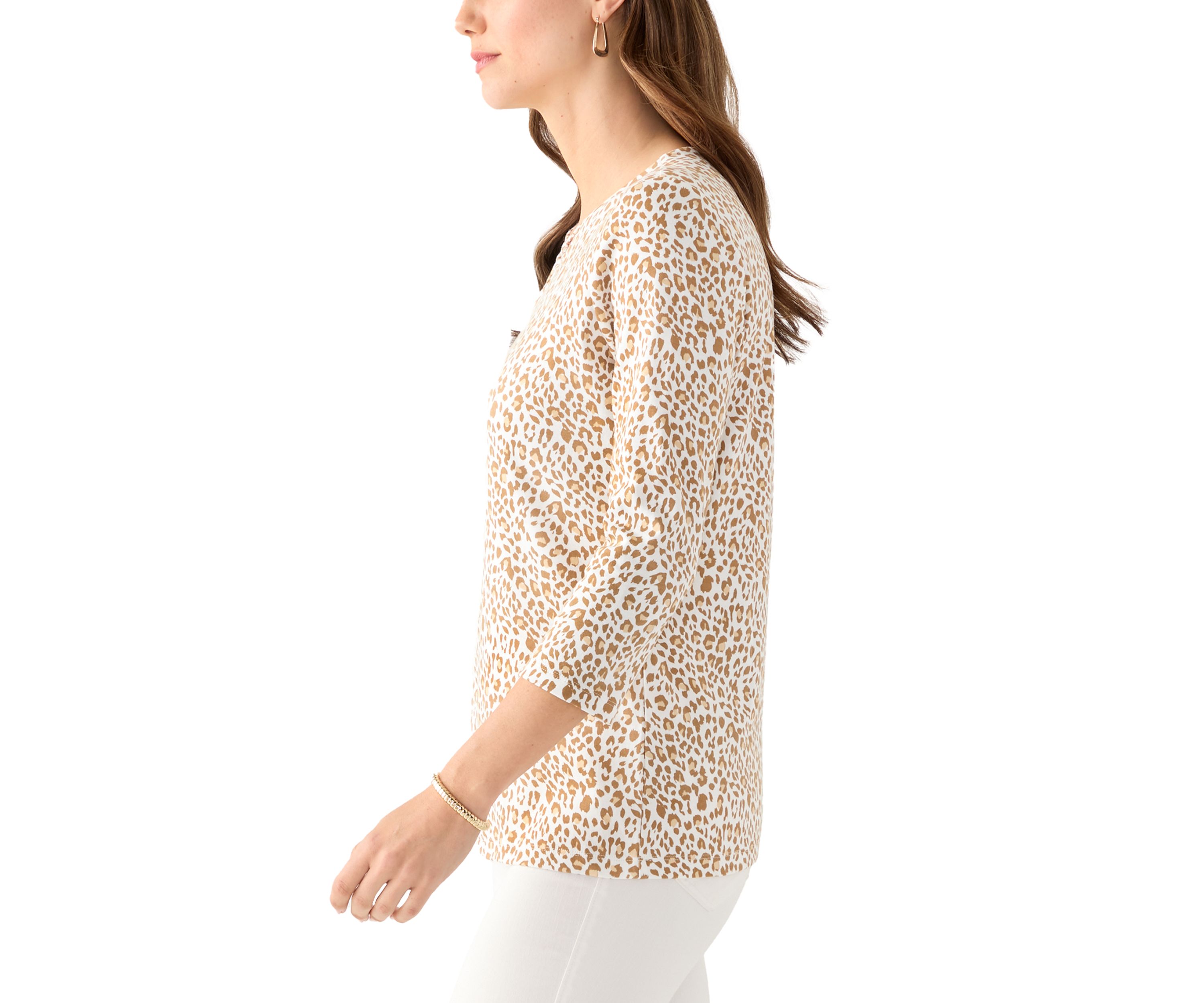 Womens 3/4 Printed Neck Detail Top