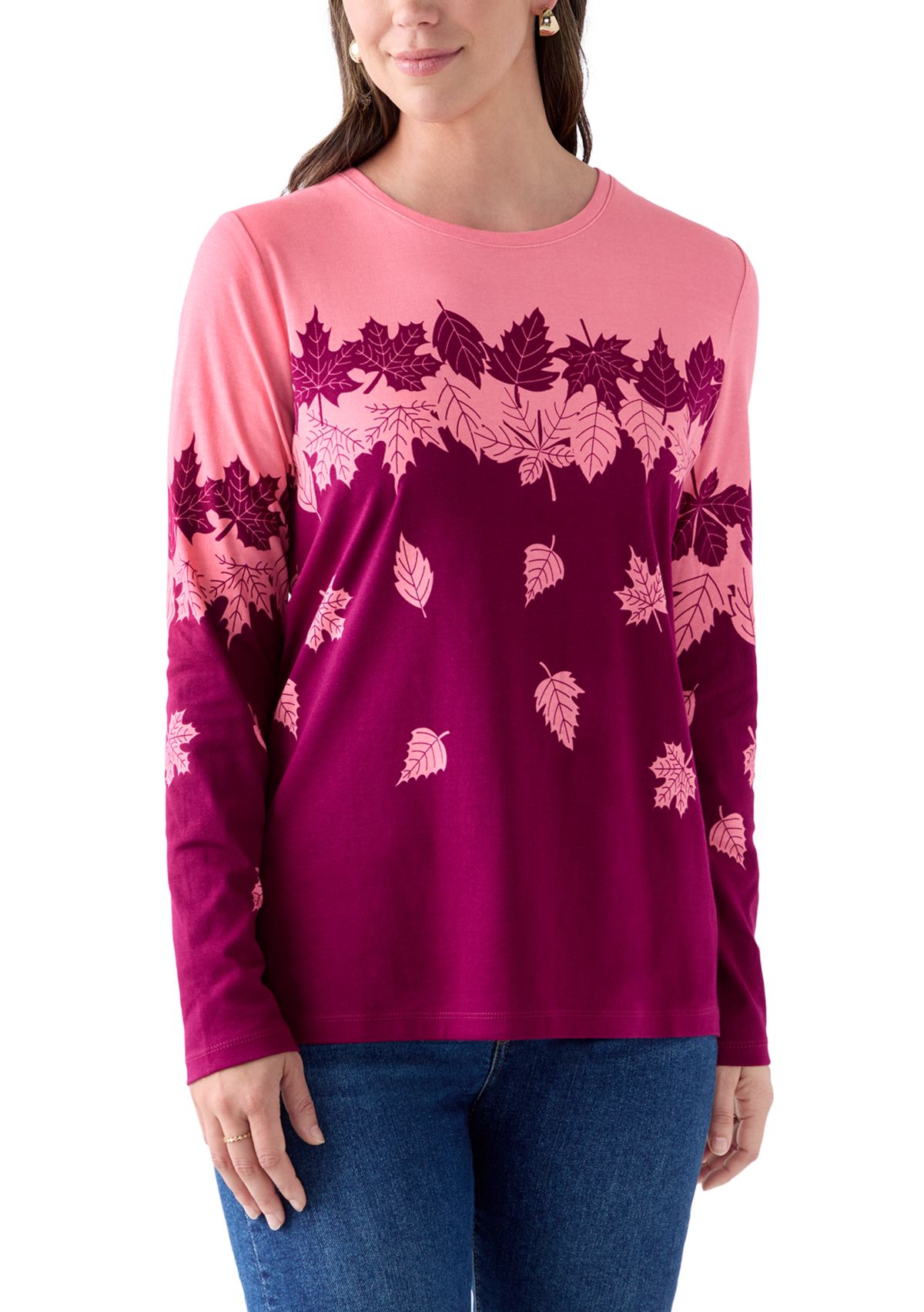 Womens Long Sleeve Printed Crew Neck 
