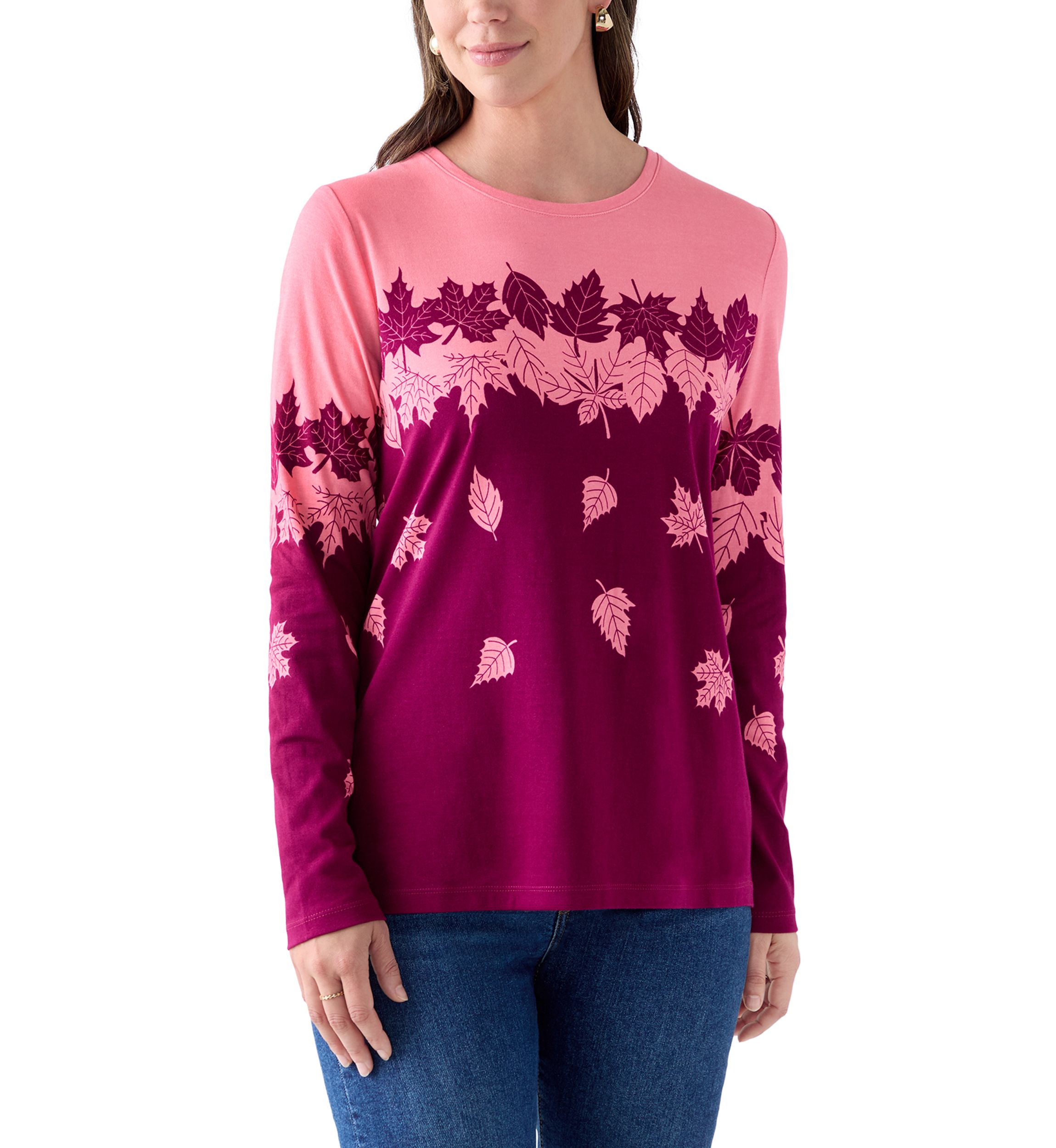 Womens Long Sleeve Printed Crew Neck 