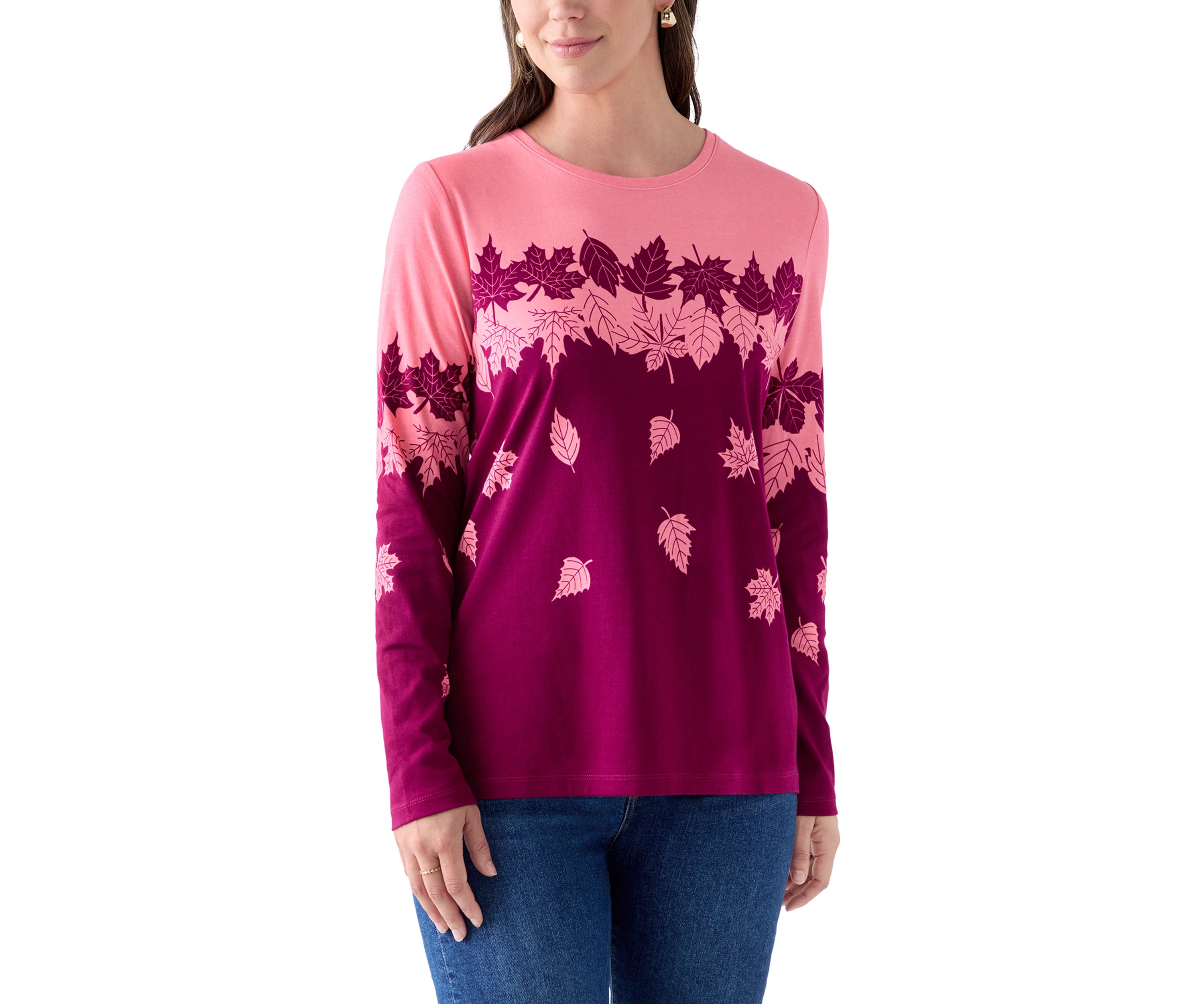 Womens Long Sleeve Printed Crew Neck 