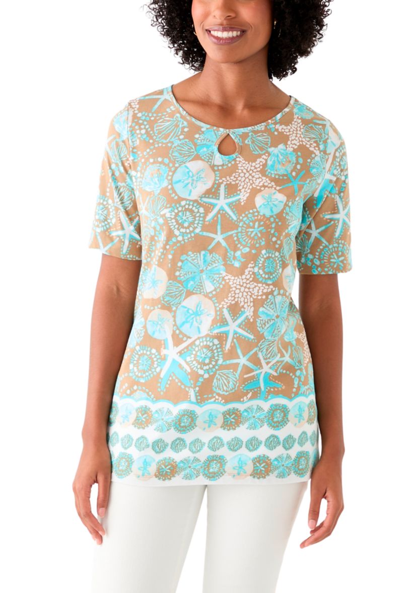 Womens Keyhole Border Printed Top
