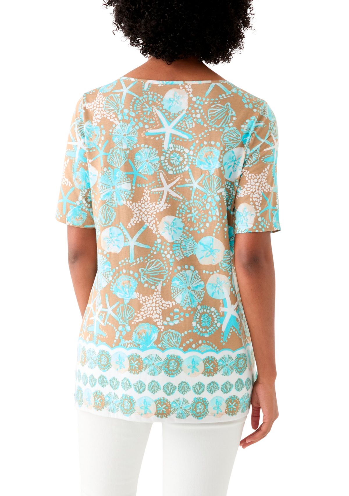 Womens Keyhole Border Printed Top