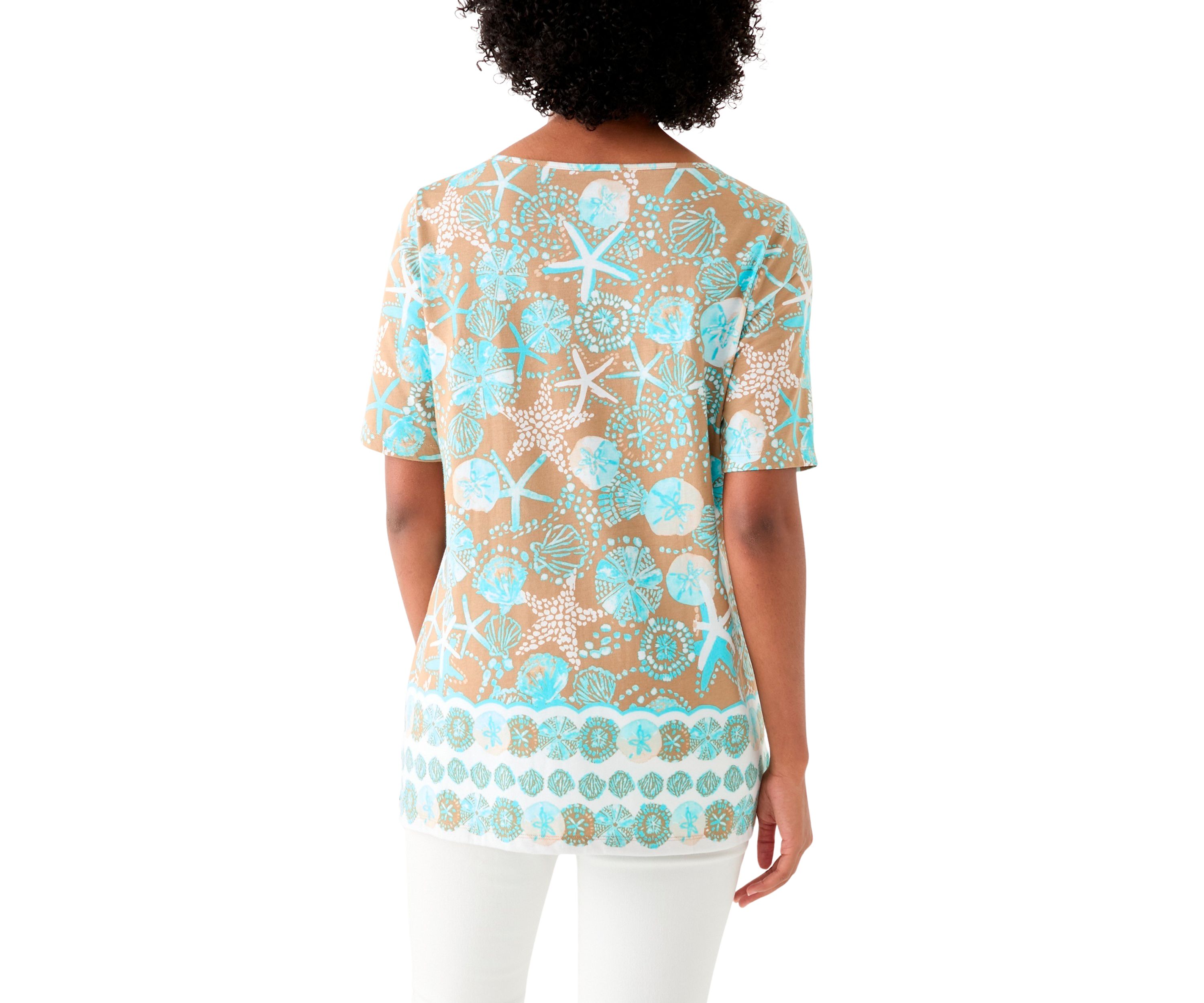 Womens Keyhole Border Printed Top