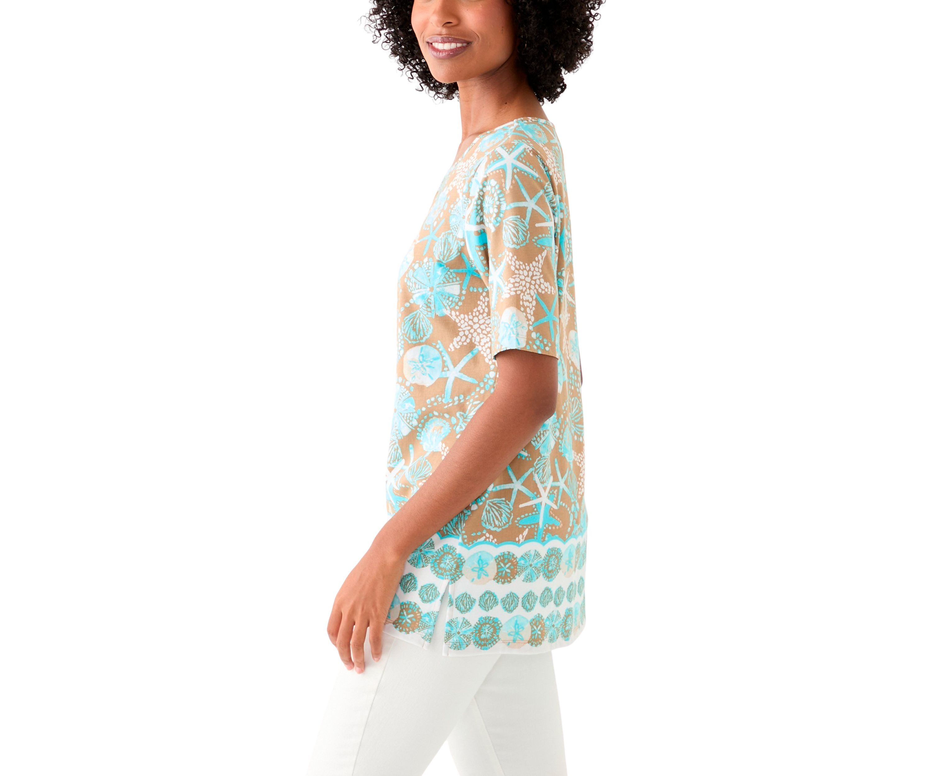 Womens Keyhole Border Printed Top