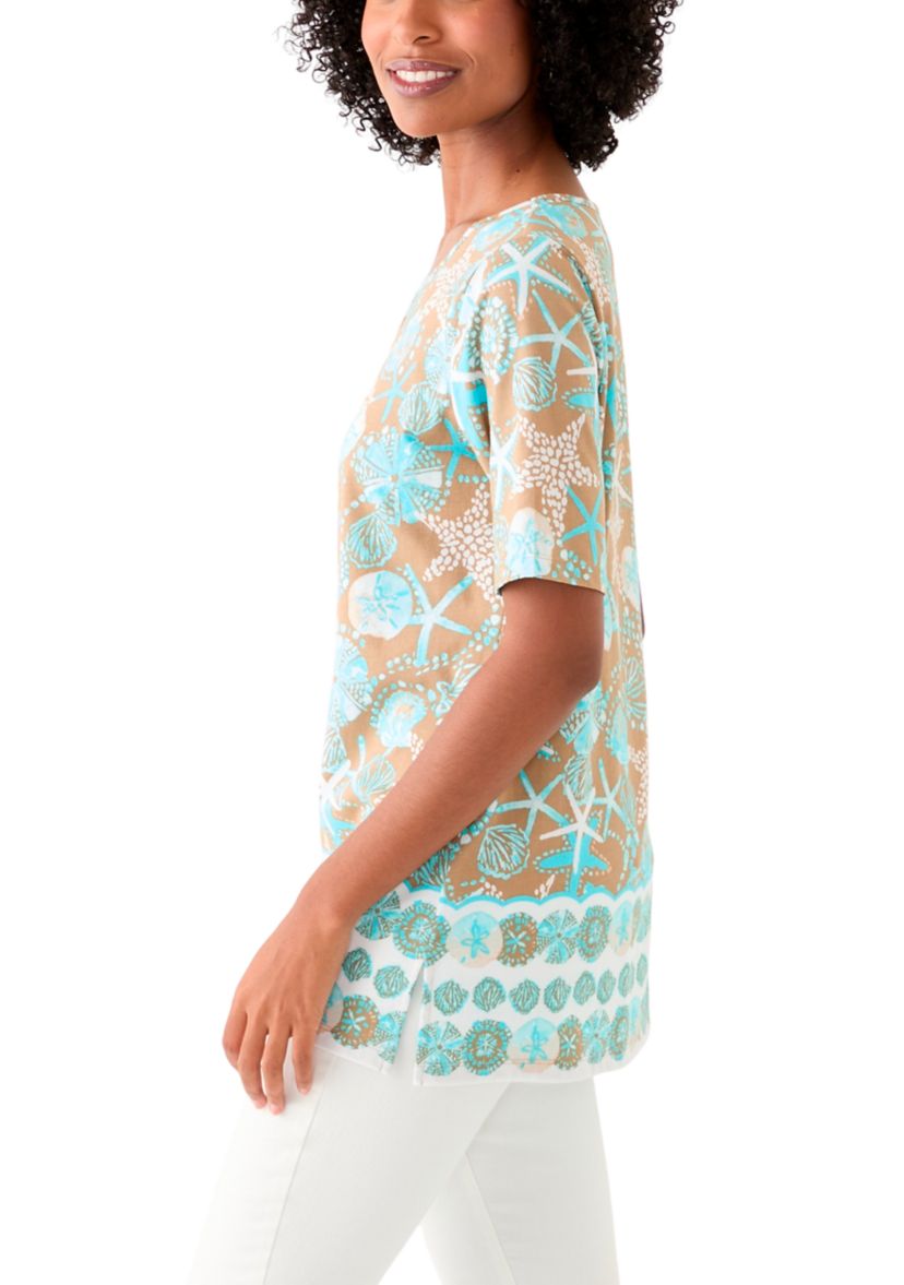 Womens Keyhole Border Printed Top