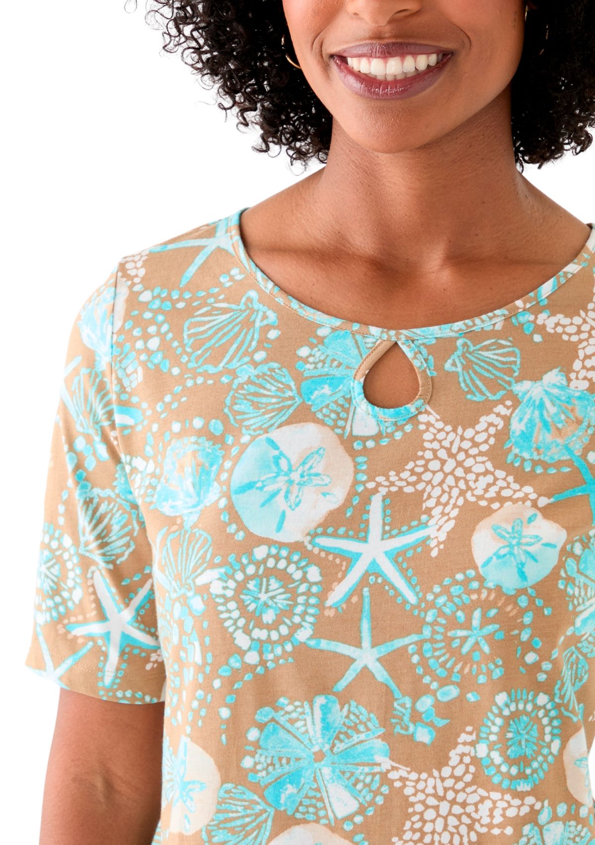 Womens Keyhole Border Printed Top