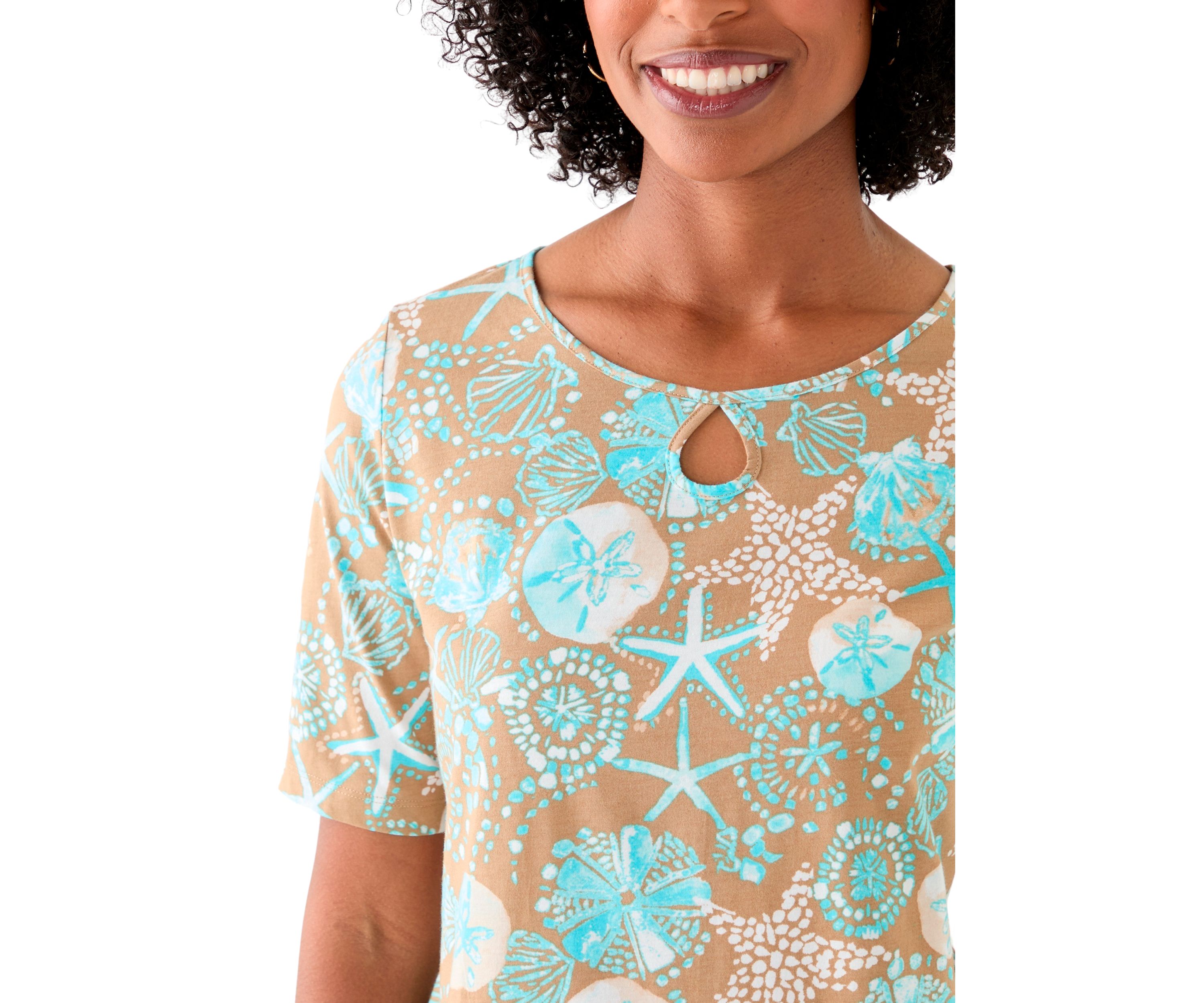 Womens Keyhole Border Printed Top