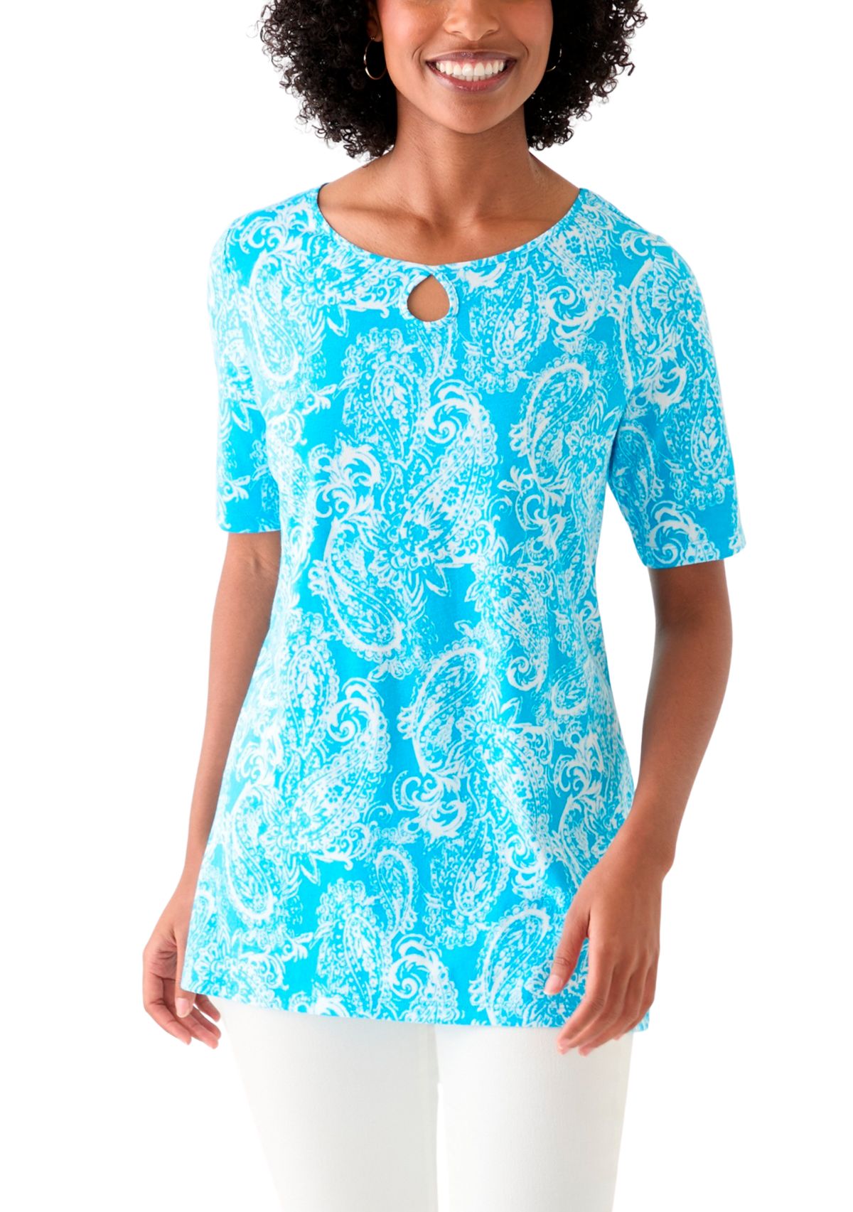 Womens Printed Keyhole Top