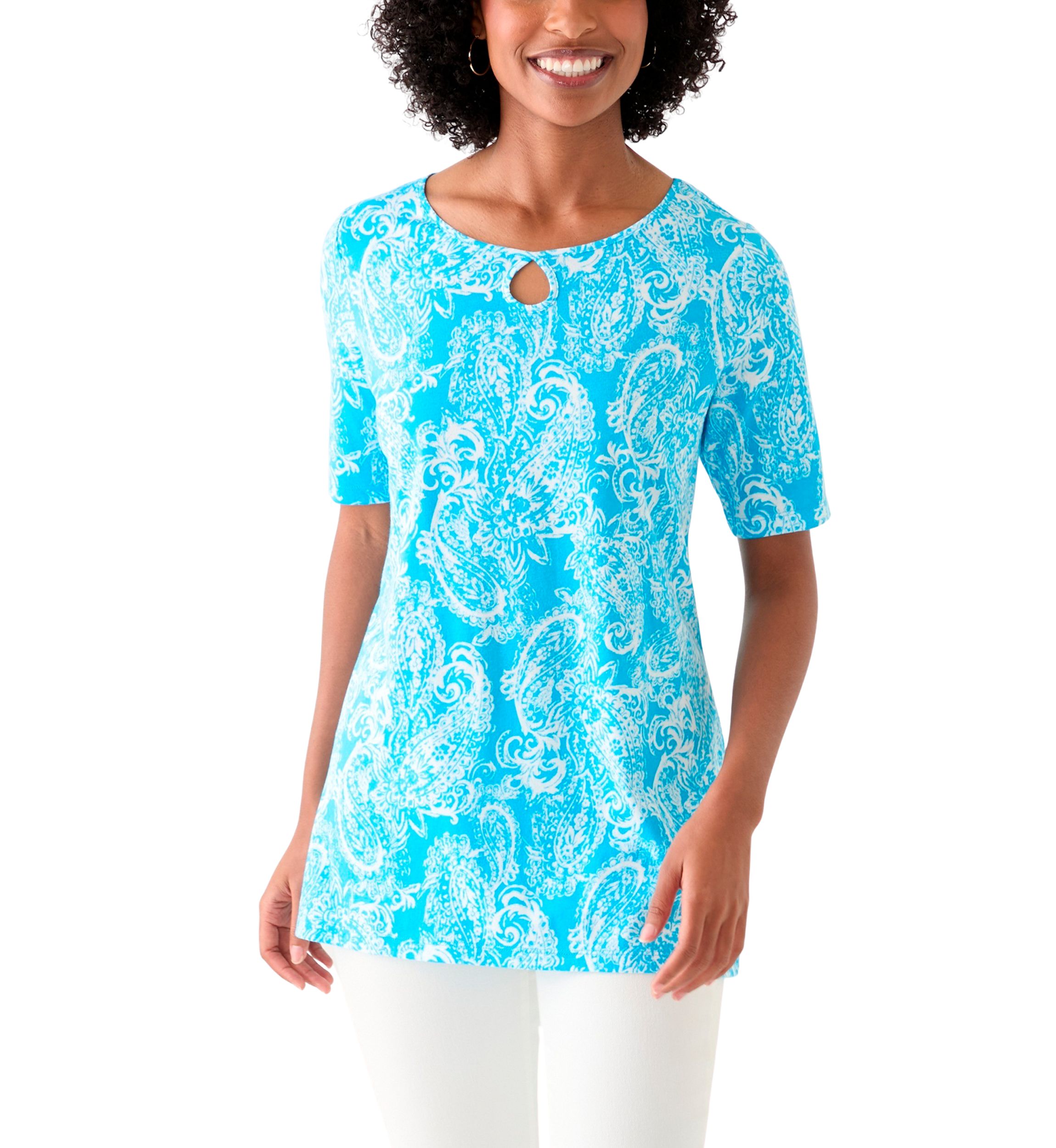 Womens Printed Keyhole Top