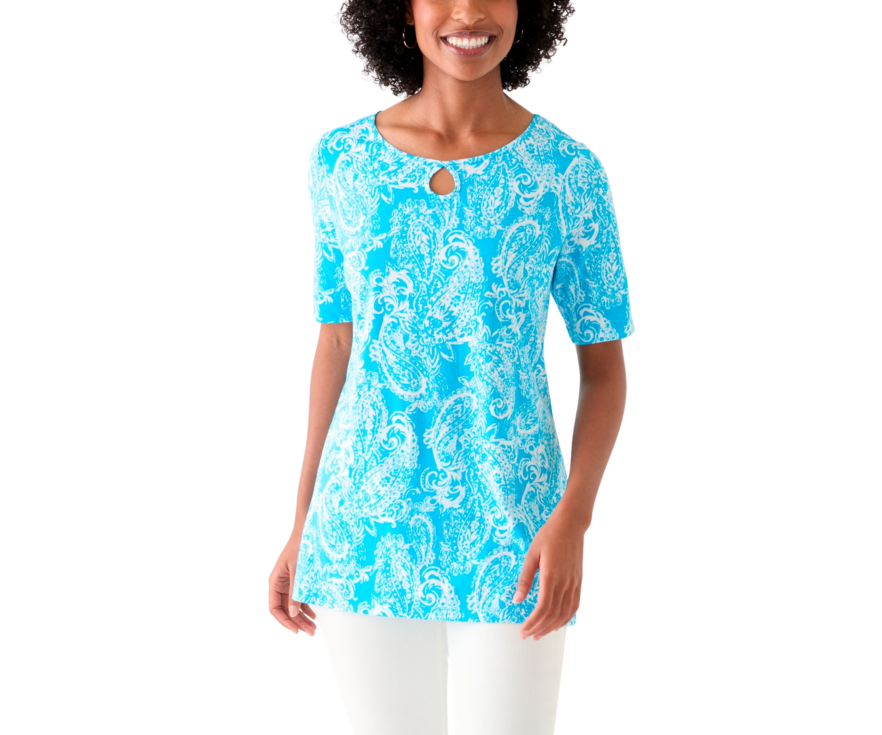 Womens Printed Keyhole Top
